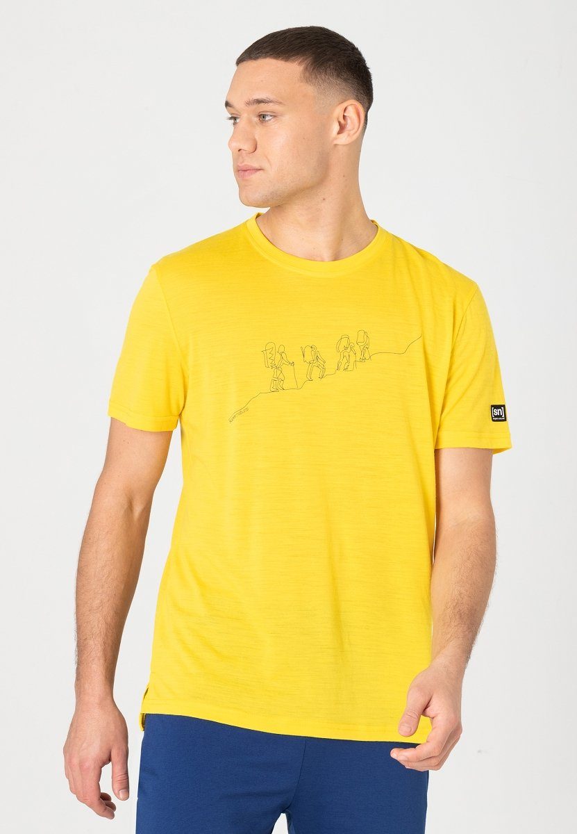 SUPER.NATURAL T-Shirt Merino T-Shirt M HIKING TEE cooler Print, funktioneller Merino-Materialmix Illuminating/Urban Chic