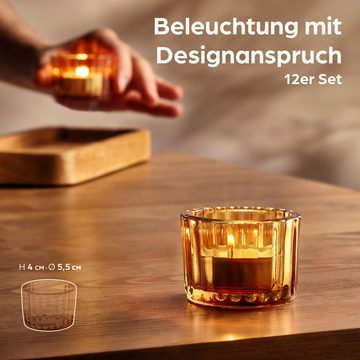 Praknu Teelichthalter Set Gold - Teelichtgläser Gold - Teelicht Gold Für Tischdeko Klein (12 St), Stabile Kerzenhalter mit Stil für Heimdekoration & Hochzeit