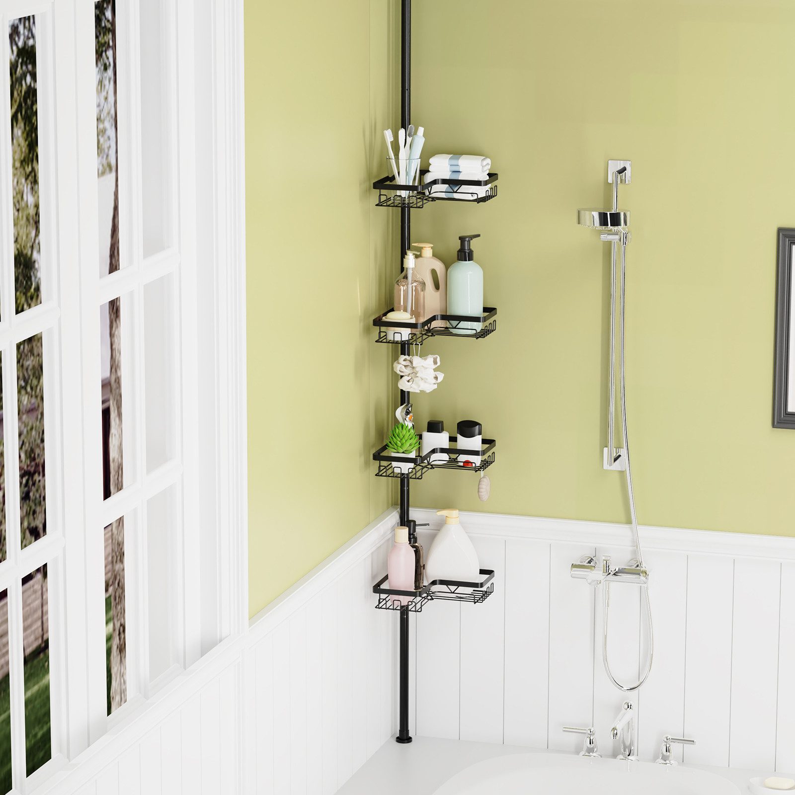 JEOBEST Duschregal Teleskop Duschregal, Duschregal Ecke, Eckregal Badewanne, 304 Edelstahl, Duschablage Ohne Bohren Ecke,Längenverstellbar 65-305cm – Bild 4 von 5