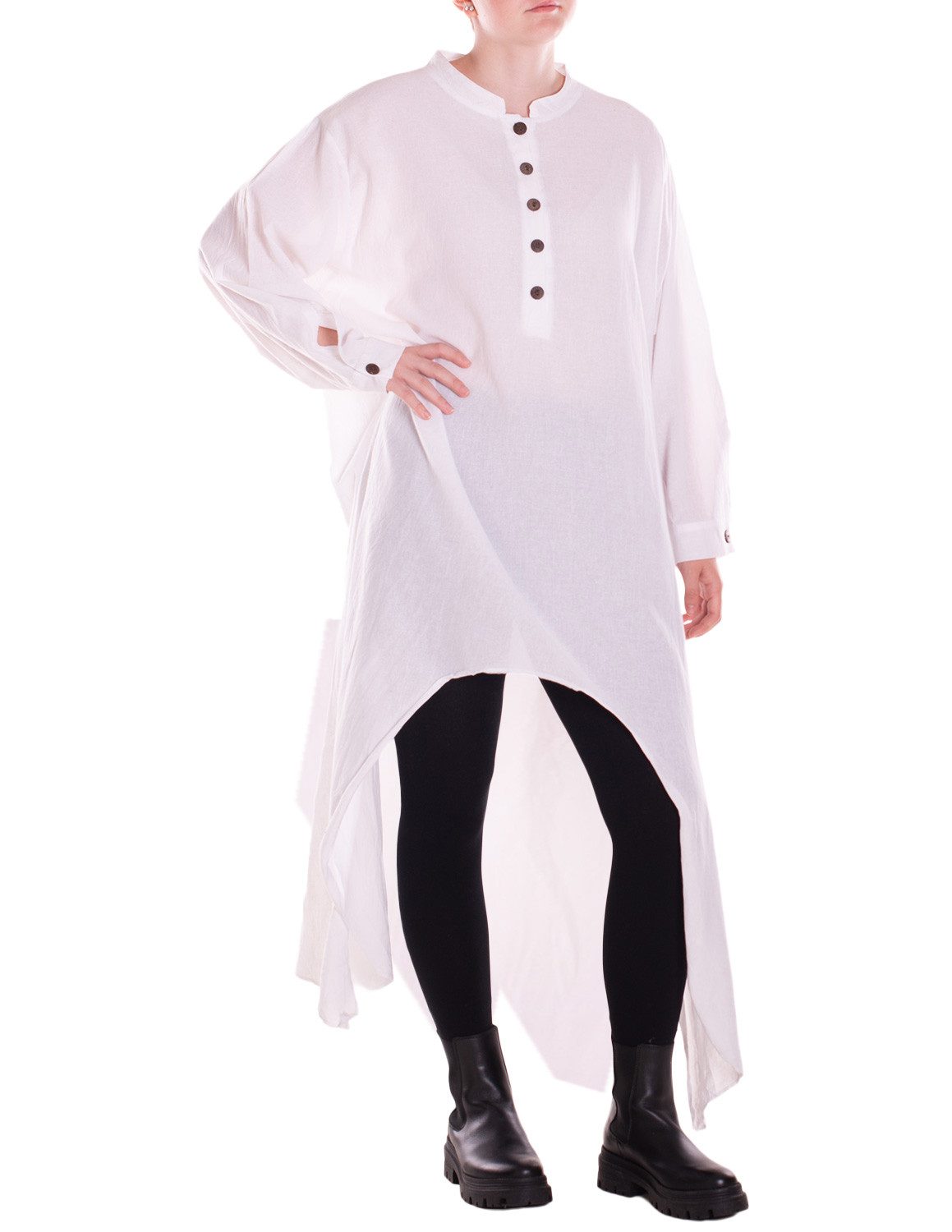 Vishes Maxikleid Oversize Shirtkleid Einheitsgröße XXXL mit Holzknopfleiste Alternative Bekleidung, Ethno, Hippie, Retro Style