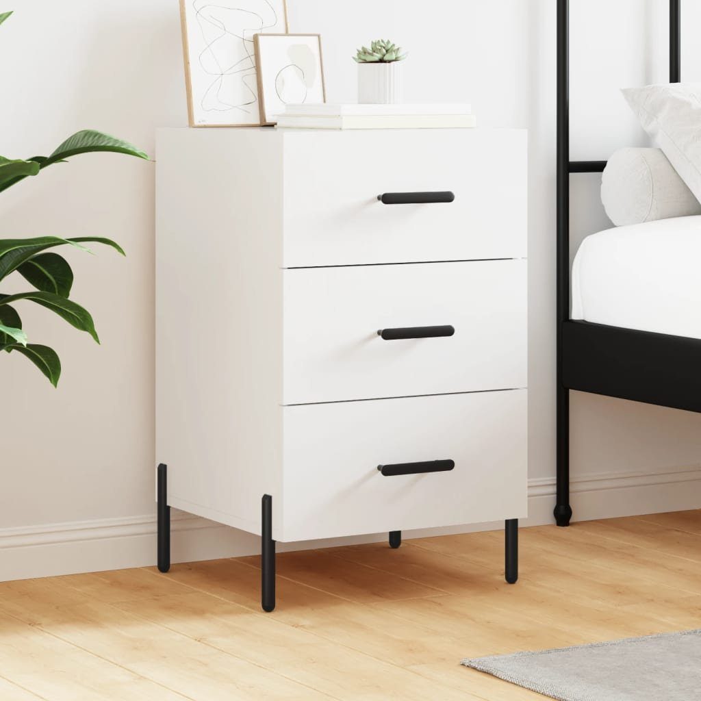 furnicato Nachttisch Weißer aus Holzwerkstoff mit Metallfüßen, 40 x 40 x 66 (1-St), Beistelltisch mit Schubladen, feuchtigkeitsbeständig für Schlafzimmer