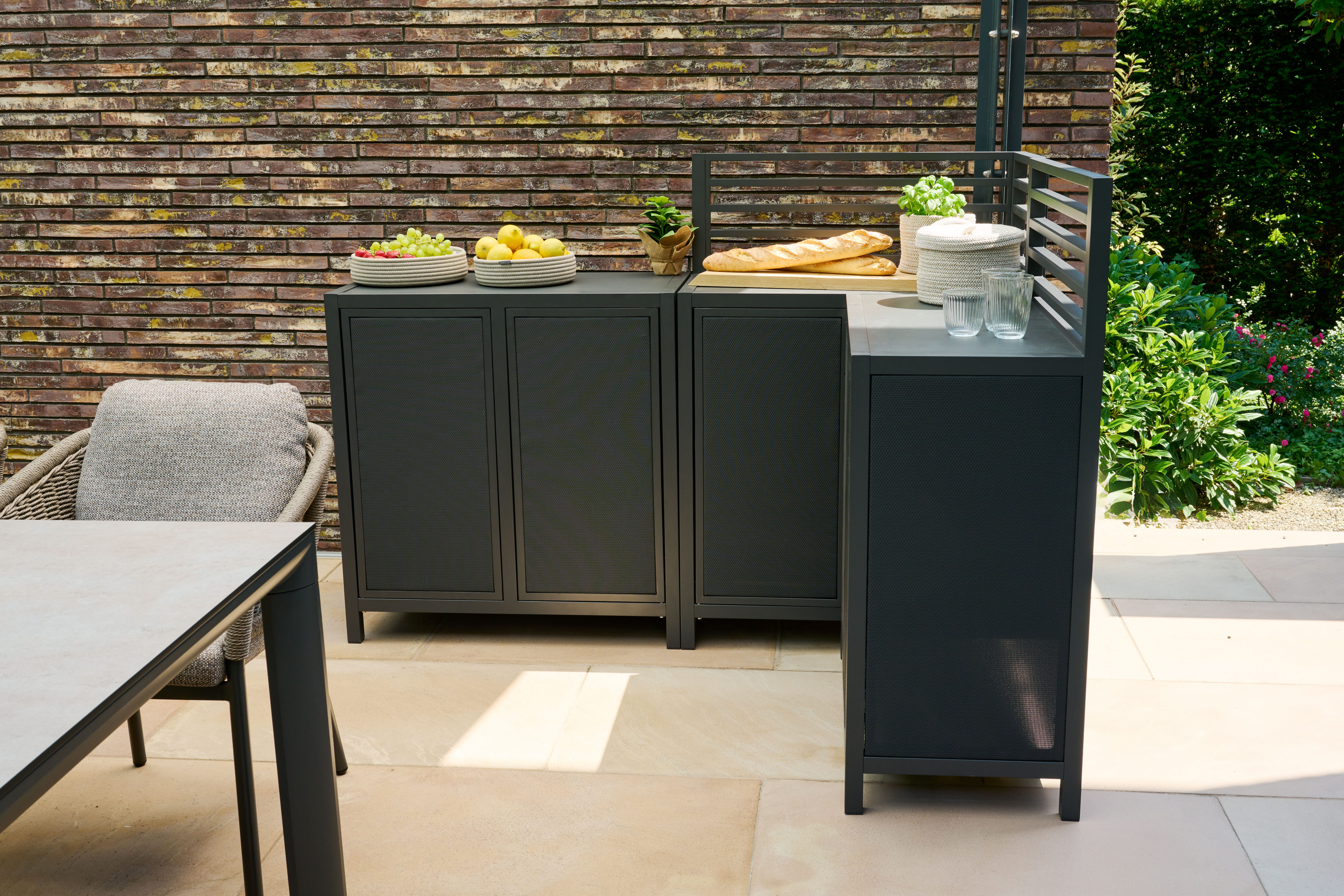 Siena Garden Gartentisch PALMA Mittelelement mit Gitter, Aluminiumrahmen, Ranotex® Bezug dunkelgrau