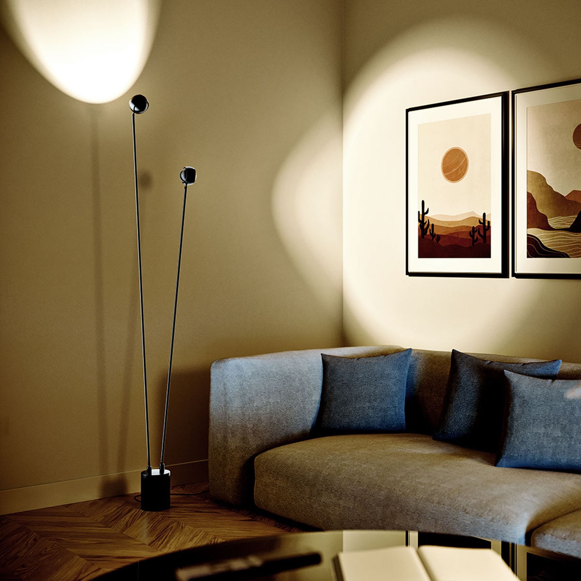 s.luce Stehlampe s.luce Beam LED Stehleuchte 2-flammig 145cm Schwarz, Warmweiß