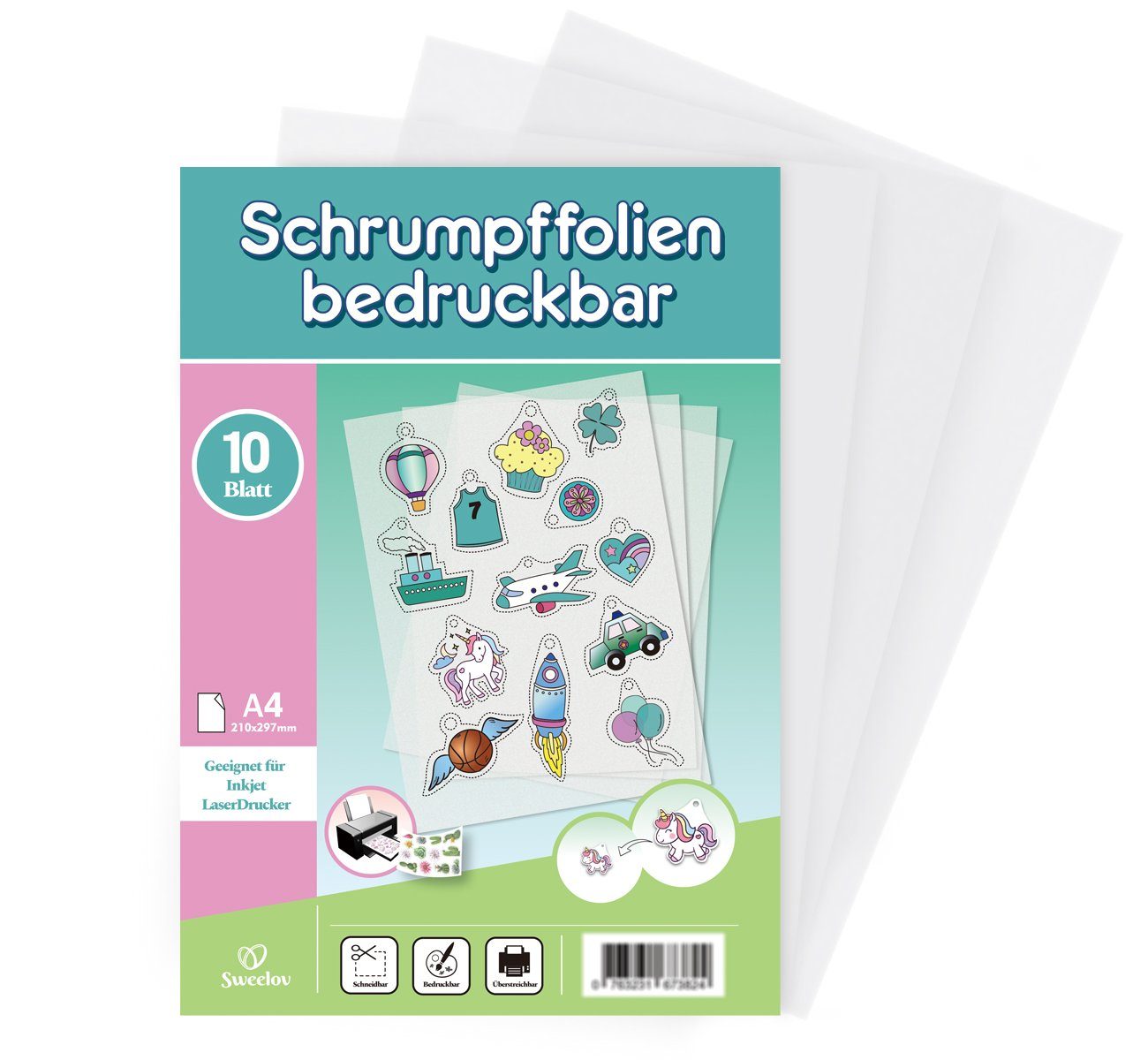 Homewit Bastelnaturmaterial 10tlg A4 Bedruckbar Transparent Schrumpffolien Wärmeschrumpf-Folie, (10-tlg), DIY Deko Folie für Handwerk Geschenk Dekorationen