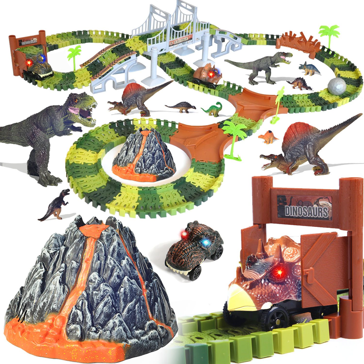 DINO SONO Spielzeug-Rennwagen Vulkan Dino Rennbahn Spielzeug Schiene Gesche günstig online kaufen