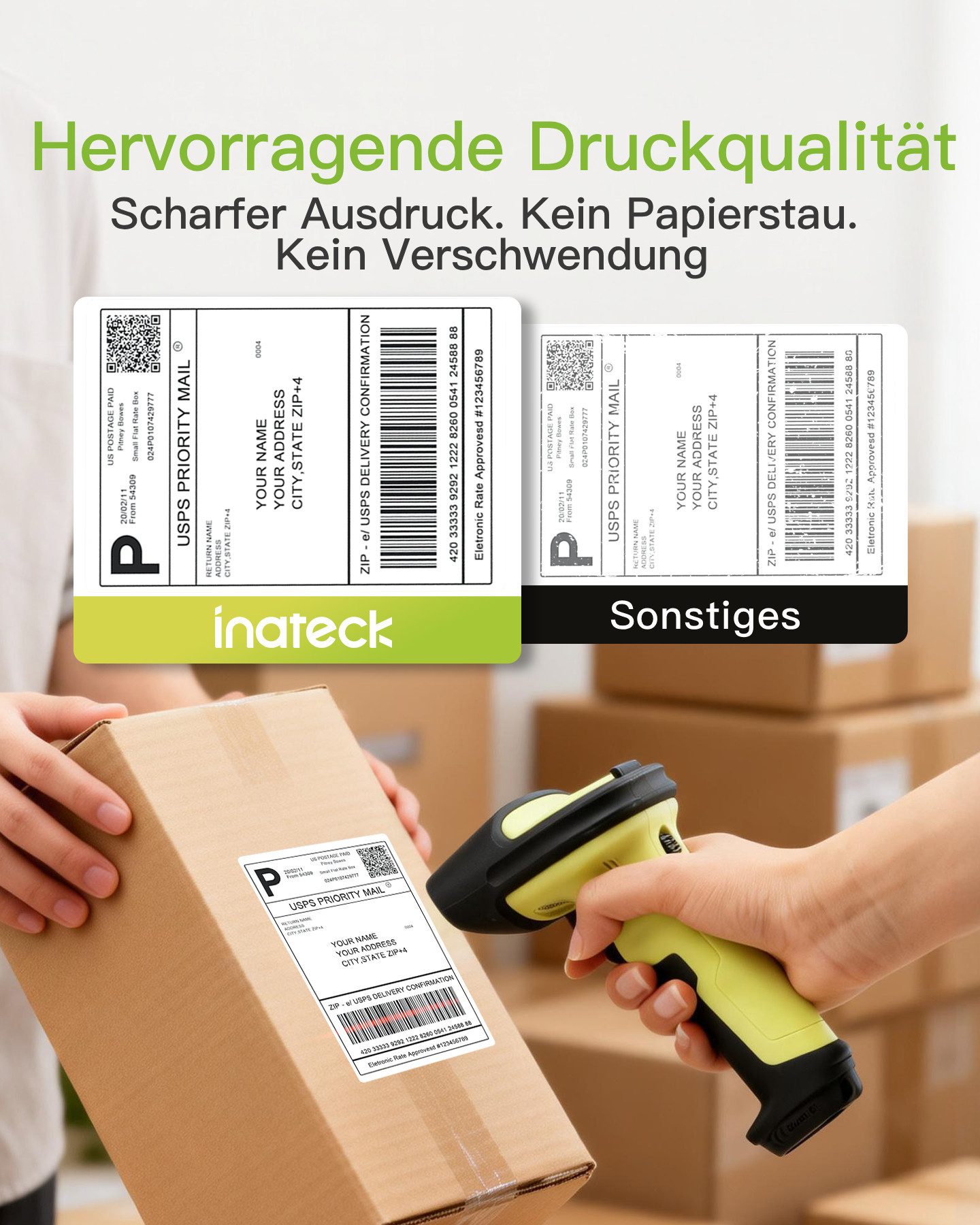 Inateck Etikettenpapier Thermopapier Versandetiketten 4 × 6 Zoll, 500 Stück, Wasserfester Versandaufkleber, BPA/BPS-frei