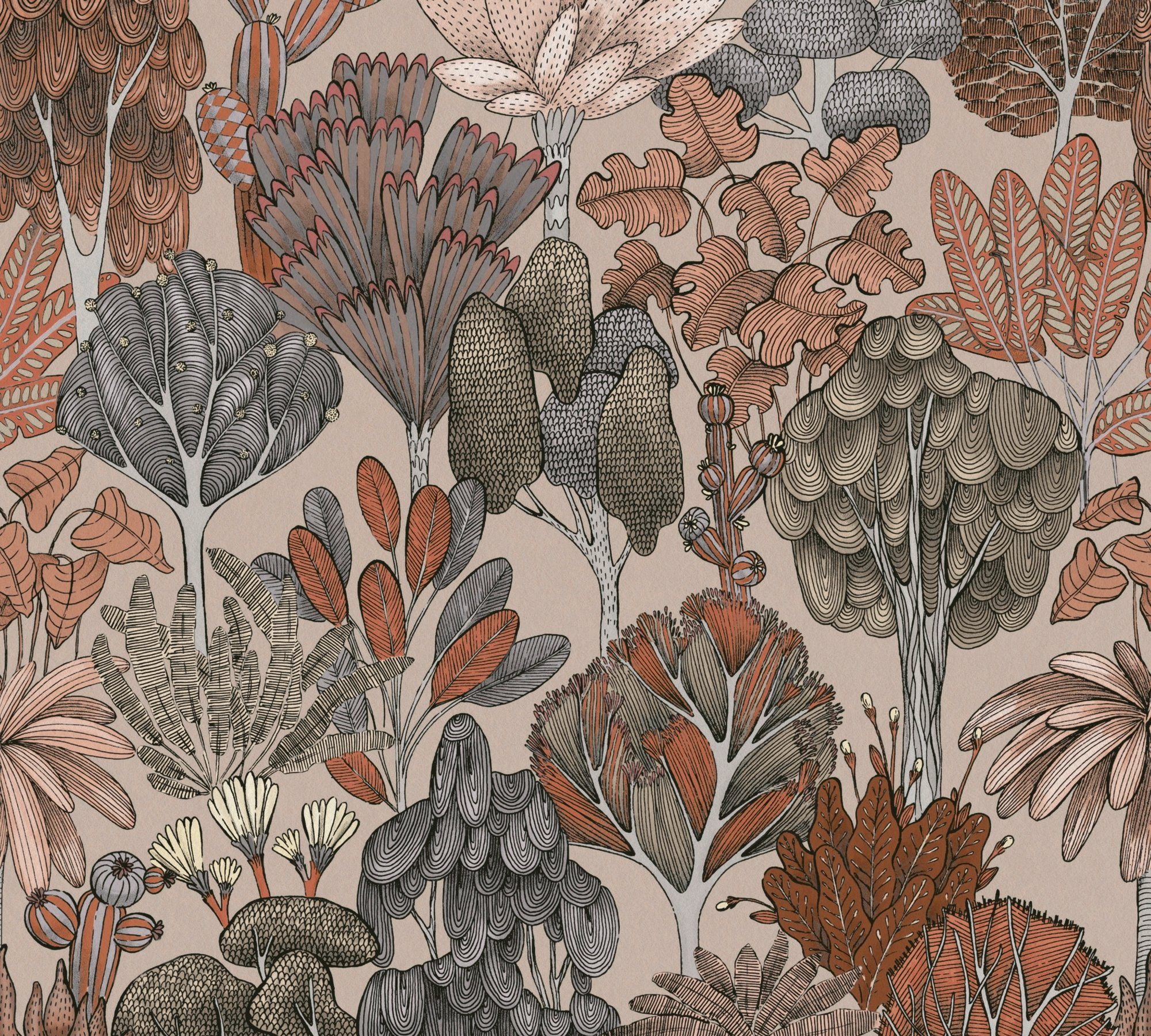 Architects Paper Vliestapete Floral Impression, glatt, botanisch, floral, Blumentapete Tapete Dschungel beige/rot/orange