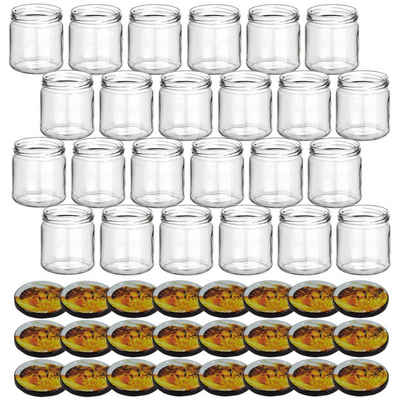 gouveo Honigglas 500g mit Schraub-Deckel - Leere Vorratsgläser 405 ml für Honig, Metall TO82 Honigbiene, (24-tlg)
