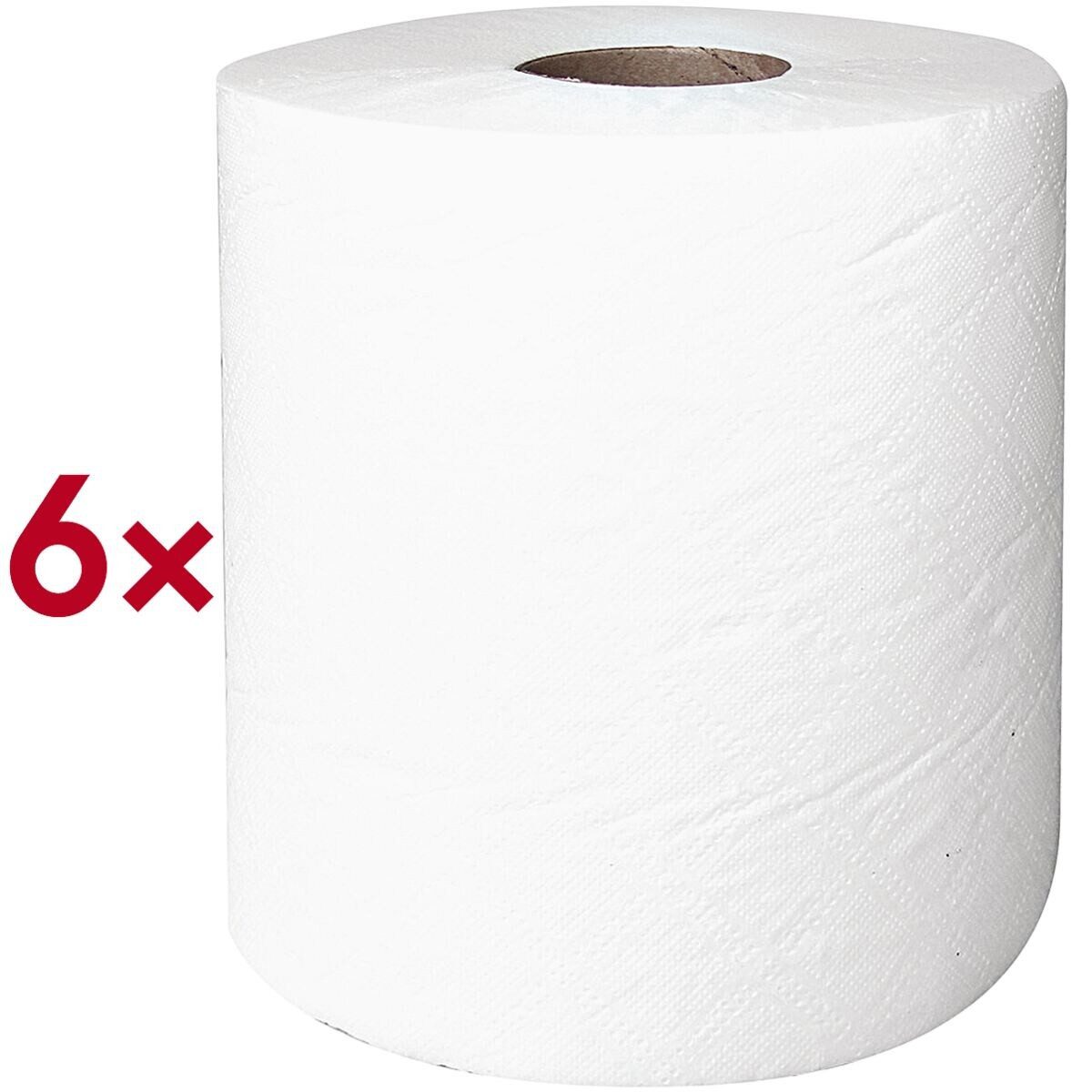 WIPEX Papierhandtuch Handtuchrolle Innenabrollung (6-St), 2-lagig, Zellstoff weiß, 22,4x20,3 cm - 675 Blatt/Rolle