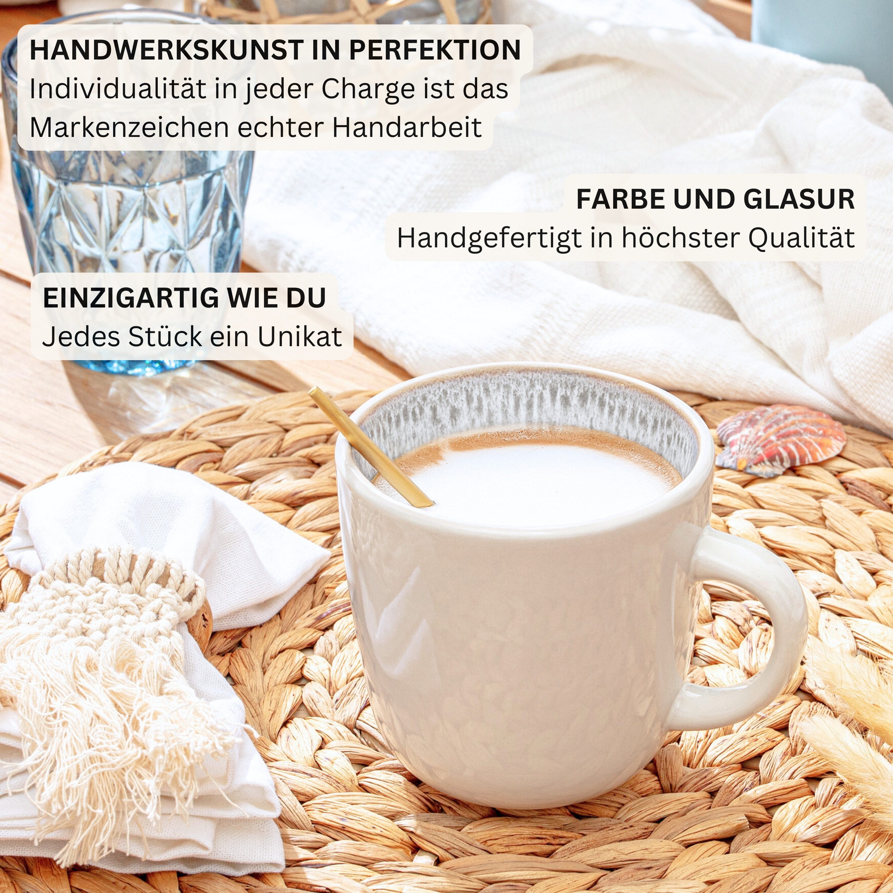SÄNGER Tafelservice Kreta Geschirrset (30-tlg), 6 Personen, Steingut, Creme-Blau, Handmade, Erweiterbar, VALUE COLLECTION – Bild 5 von 5