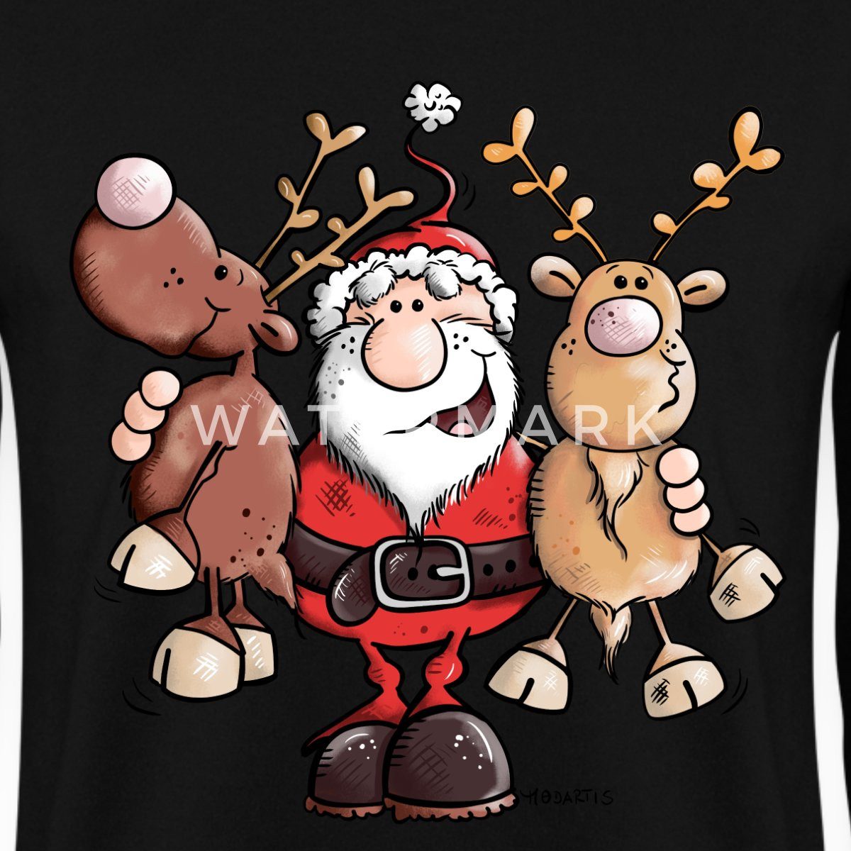 Spreadshirt Sweatshirt Fröhlicher Weihnachtsmann Mit Rentieren Cartoon Stil günstig online kaufen