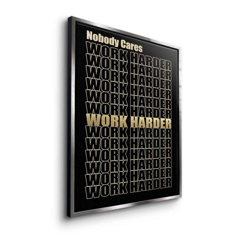 Motivationsspruch Leinwandbild - Harder - Gold Rahmen Work Premium Leinwandbild, silberner DOTCOMCANVAS® - Erfolg