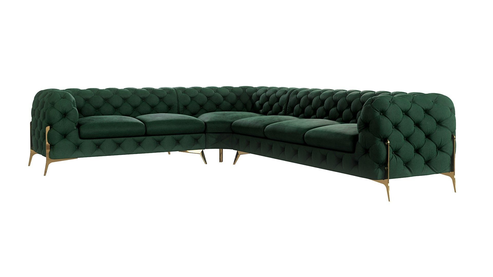 S-Style Möbel Ecksofa Ashley, Chesterfield mit Goldenen Metall Füßen, mit Wellenfederung