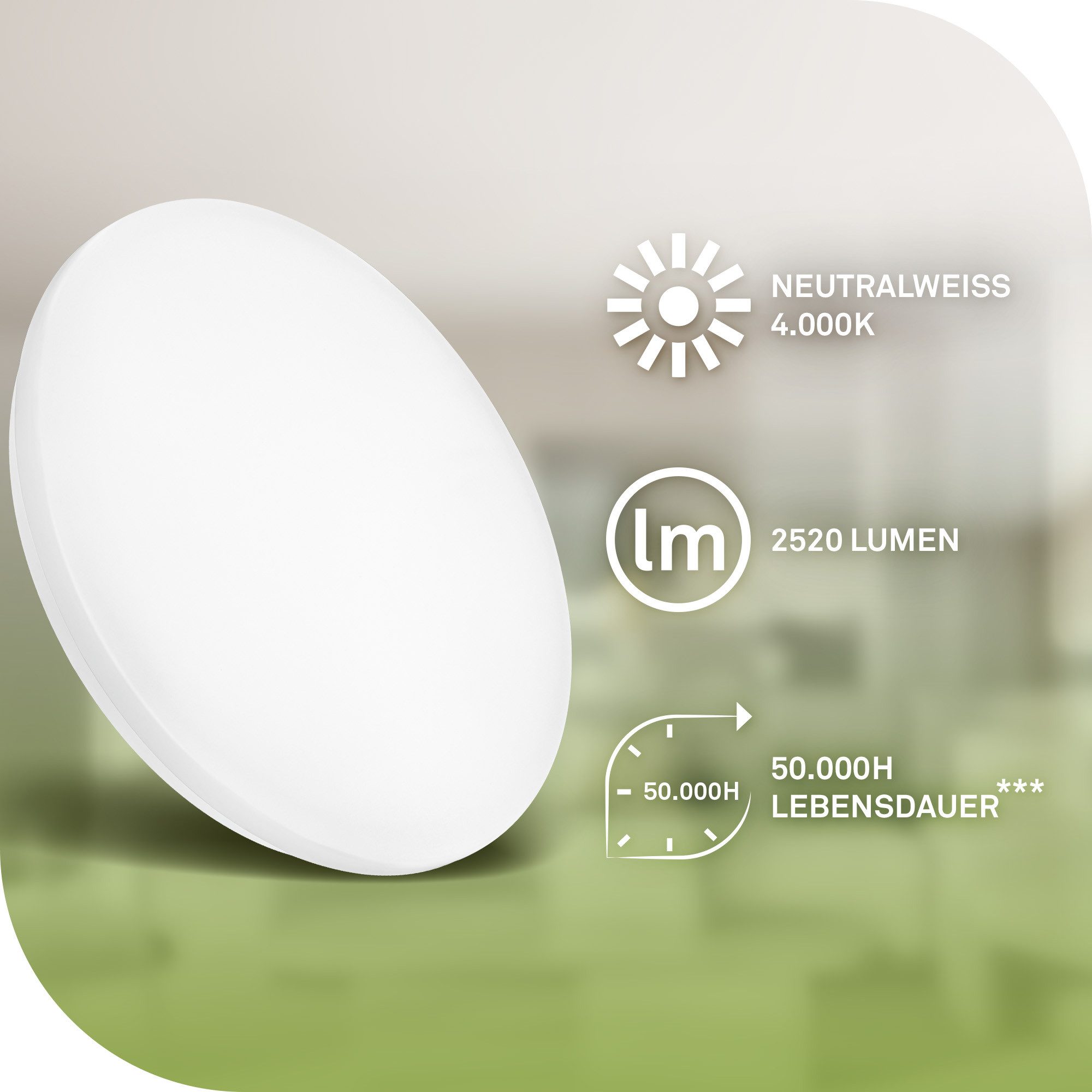 B.K.Licht Deckenleuchte LED Deckenlampe weiß modern energieeffizient Küche Bad, Energieeffizienz A, LED fest integriert, 4000K - Neutralweiß, moderne Badezimmerlampe Decke Leuchtmittel 10W 900lm 4000K Flur Küche