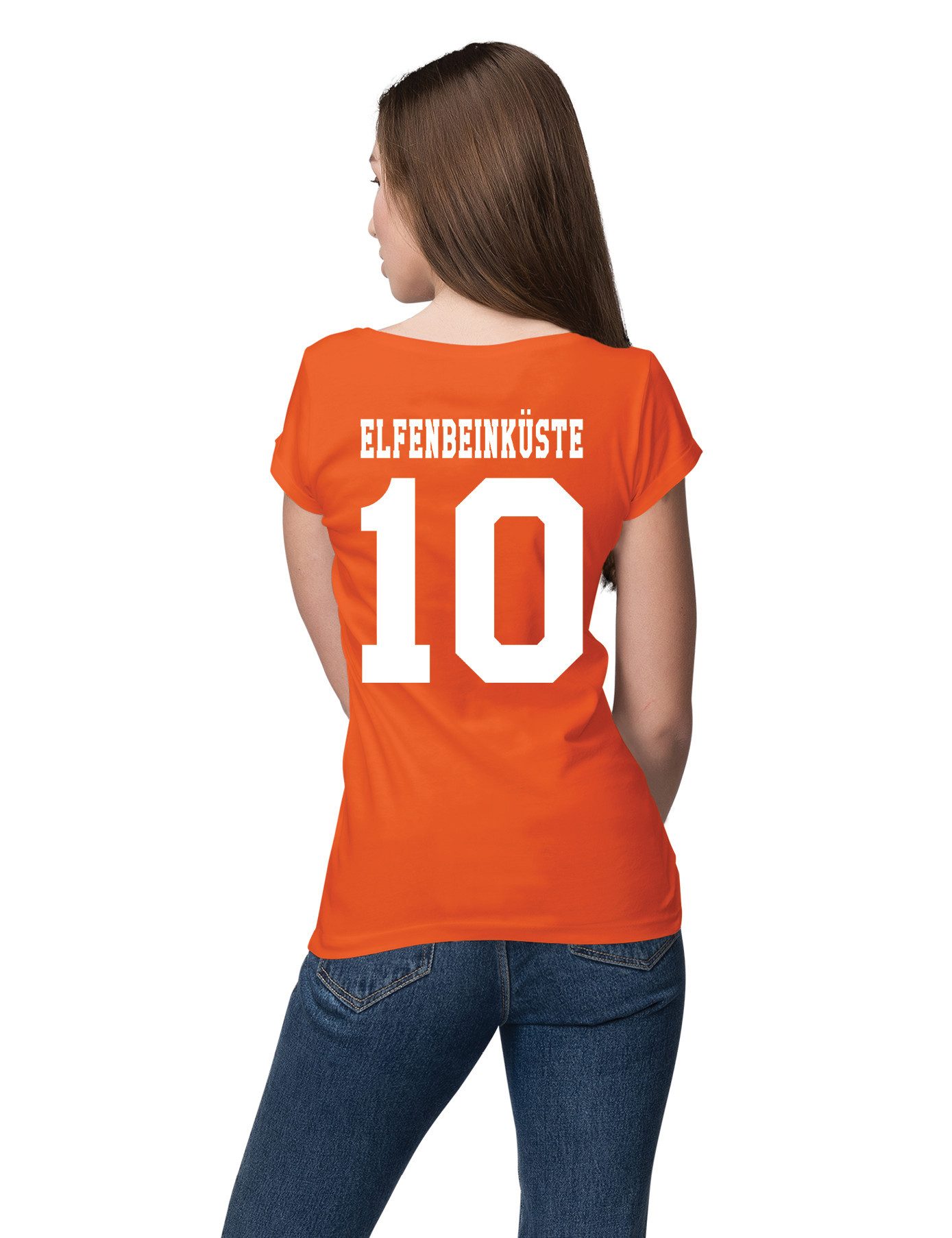 Youth Designz Print-Shirt Elfenbeinküste Damen T-Shirt im Fußball Trikot Look mit modischem Print