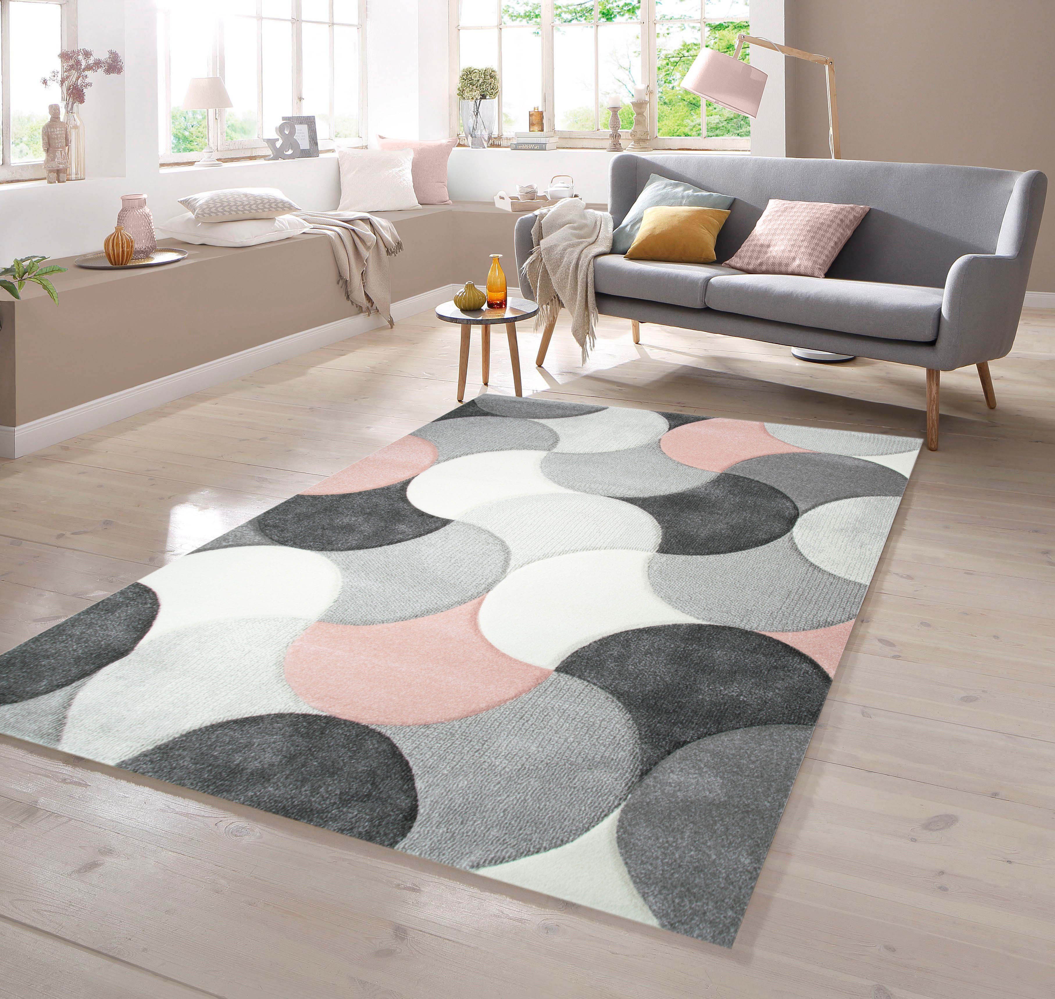 Teppich Designer Teppich mit Tropfen Muster in Rosa Grau Beige,  TeppichHome24, rechteckig, Höhe: 13 mm