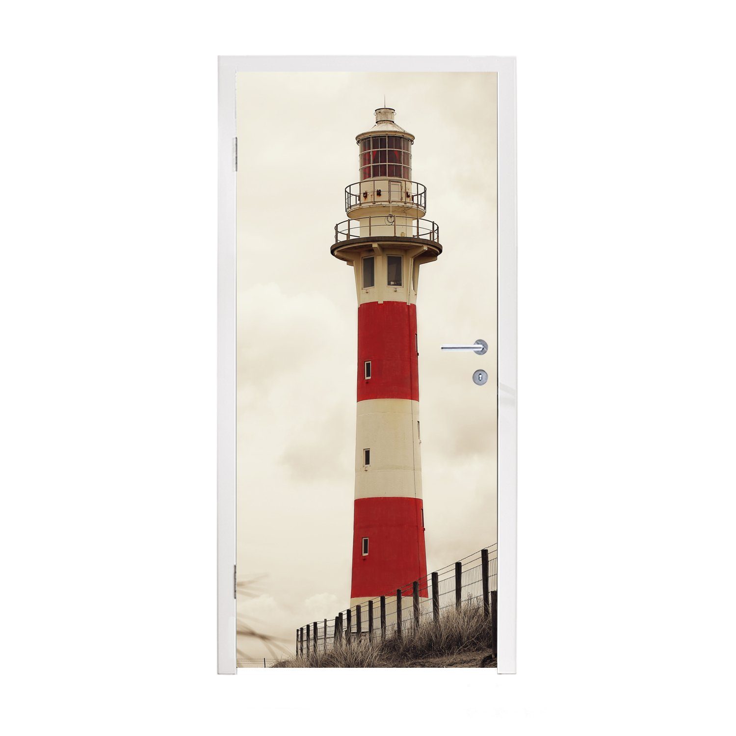 MuchoWow Türtapete Leuchtturm Sepia-Fotodruck, Matt, bedruckt, (1 St), Fototapete für Tür, Türaufkleber, 75x205 cm