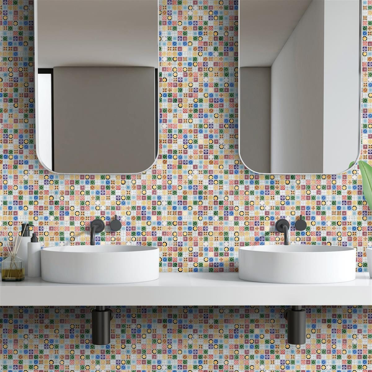 Mosafil Mosaikfliesen Glasmosaik Fliesen Marrakech, Glas 30.000x30.000, bunt, Verlegefertig auf ein Netz geklebt - Wasserfest – Bild 5 von 5