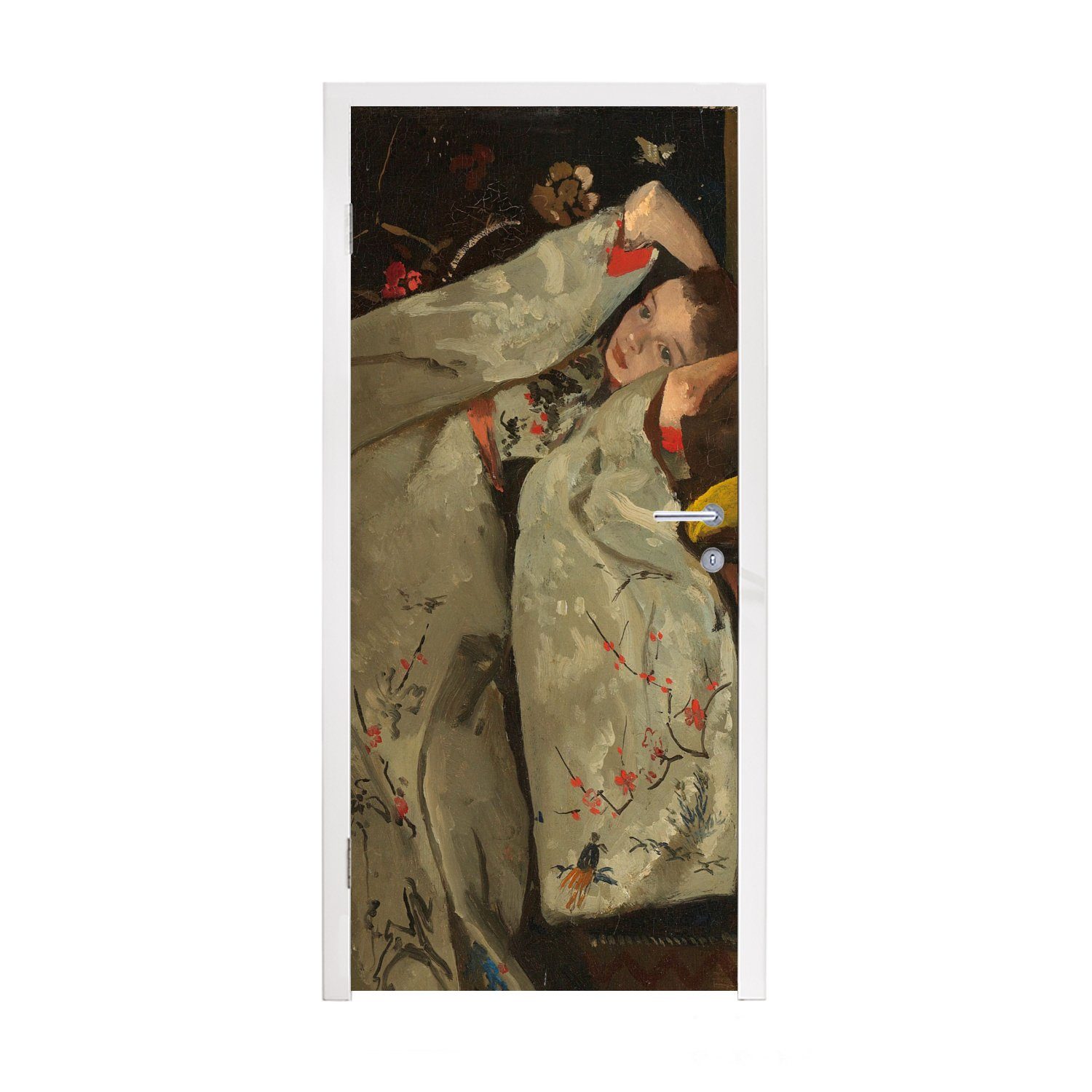 MuchoWow Türtapete Mädchen im weißen Kimono - Gemälde von George Hendrik Breitner, Matt, bedruckt, (1 St), Fototapete für Tür, Türaufkleber, 75x205 cm