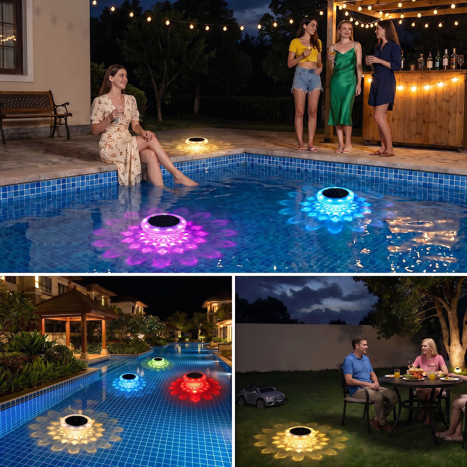 oyajia Pool-Lampe RGB Solar Poolbeleuchtung, Schwimmende Poolleuchte mit Fernbedienung, LED fest integriert, RGB, IP68 Wasserdichte Poolleuchten für Wanne, Schwimmbad, Teiche, Gärten
