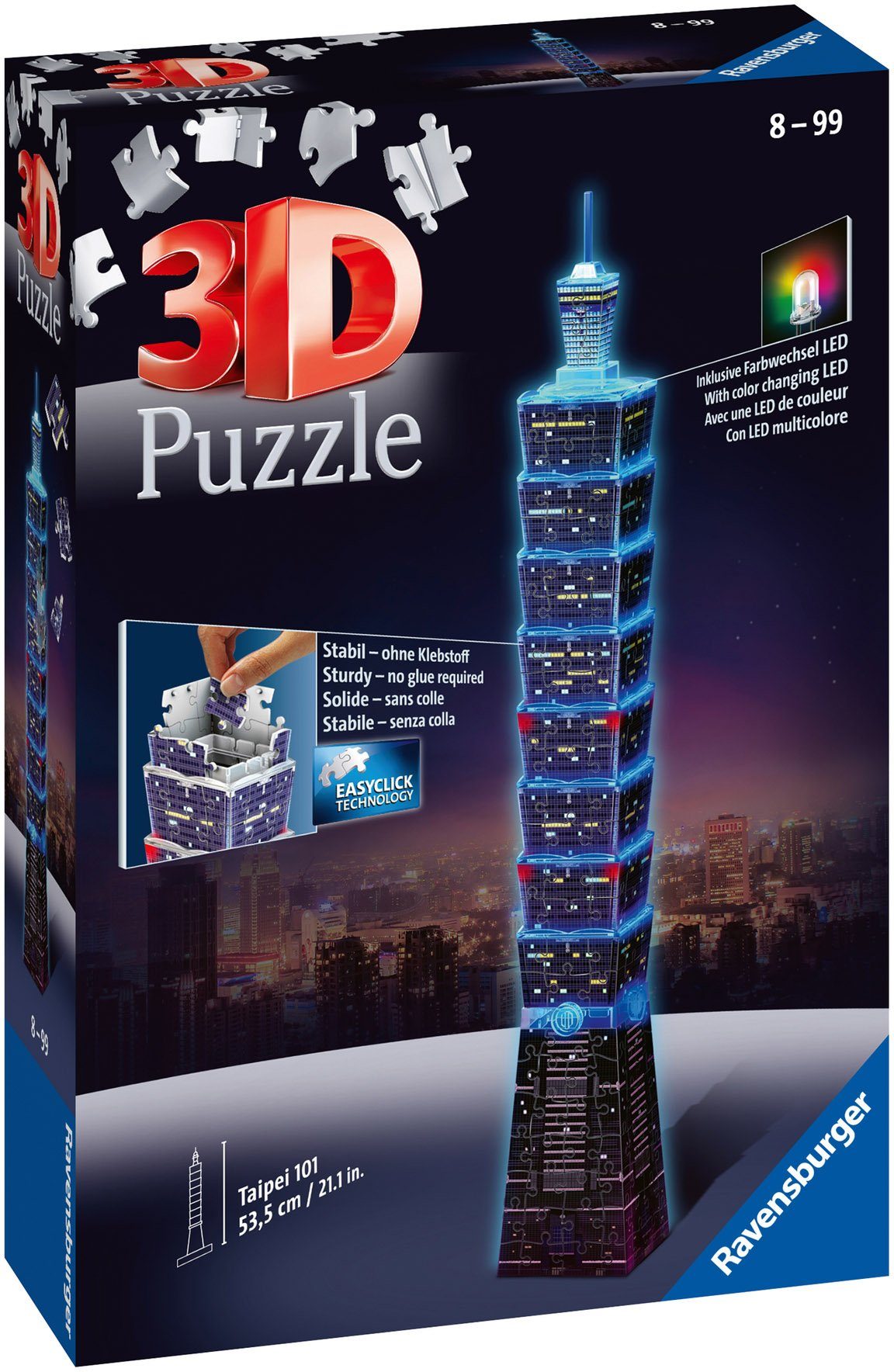 Ravensburger schützt FSC® - - bei LEDs; Taipei 101 Farbwechsel weltweit mit Nacht, Europe, Puzzleteile, 216 Made in Wald 3D-Puzzle