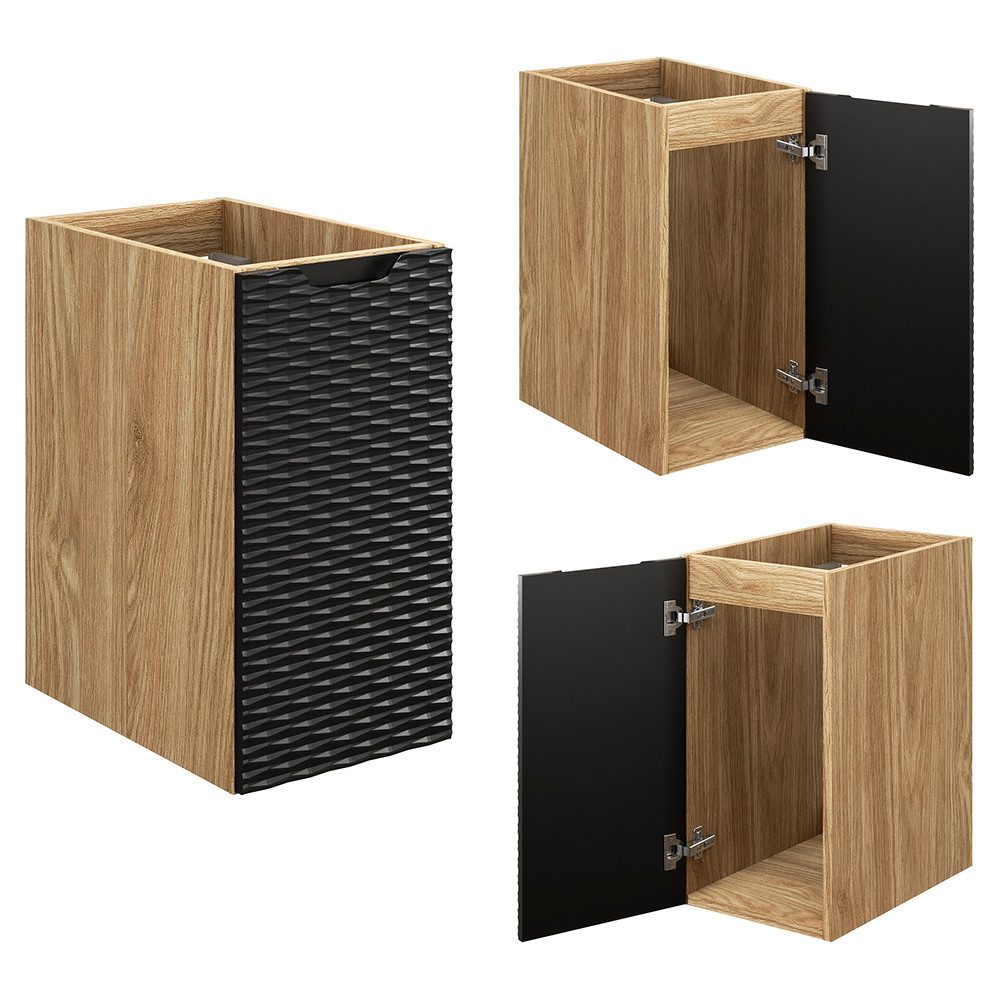 Lomadox Unterschrank OLUO-56-BLACK Badkommode, Eiche mit schwarz, 3D-Struktur
