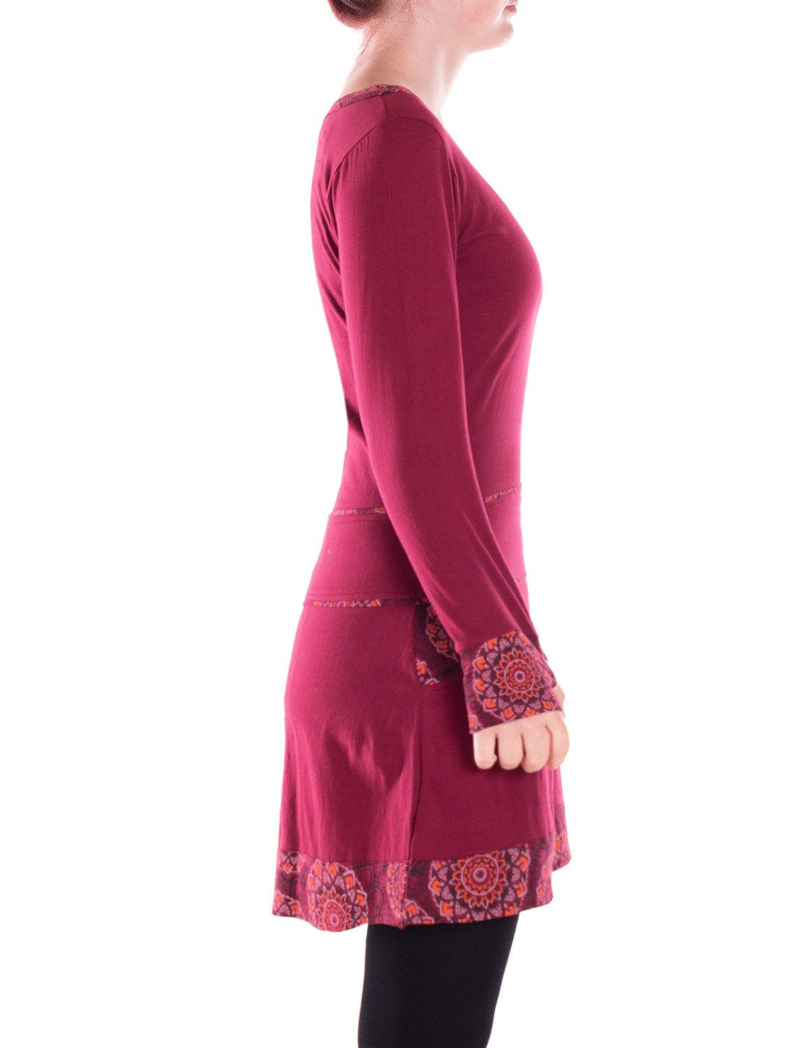 Vishes Minikleid Damen Langarm Kleid Baumwolle Geometrisch mit Taschen Alternative Bekleidung, Ethno, Hippie, Retro Style