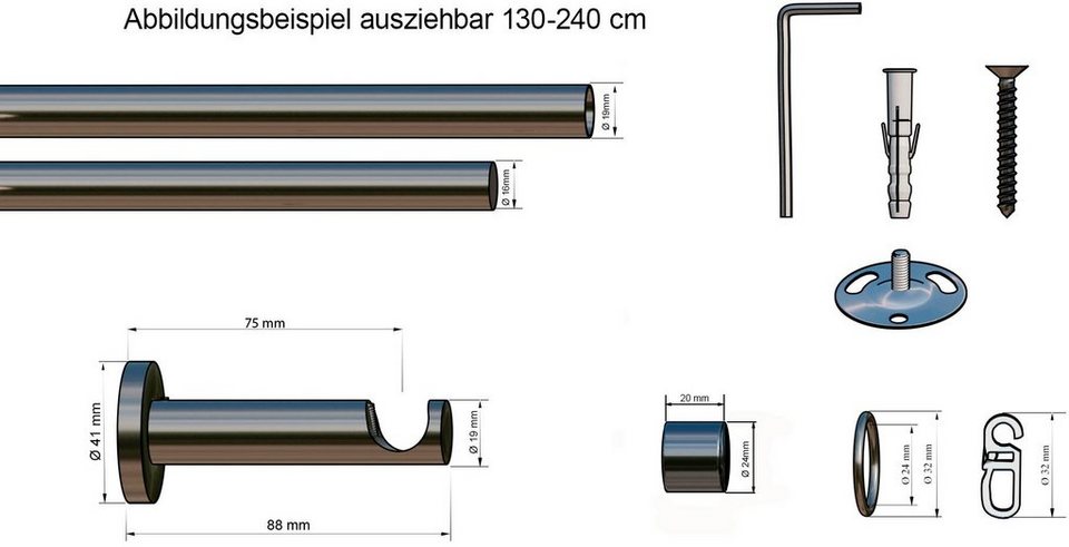 Gardinenstange Kappe, my home, 1-läufig, ausziehbar, mit Bohren, verschraubt,  Eisen