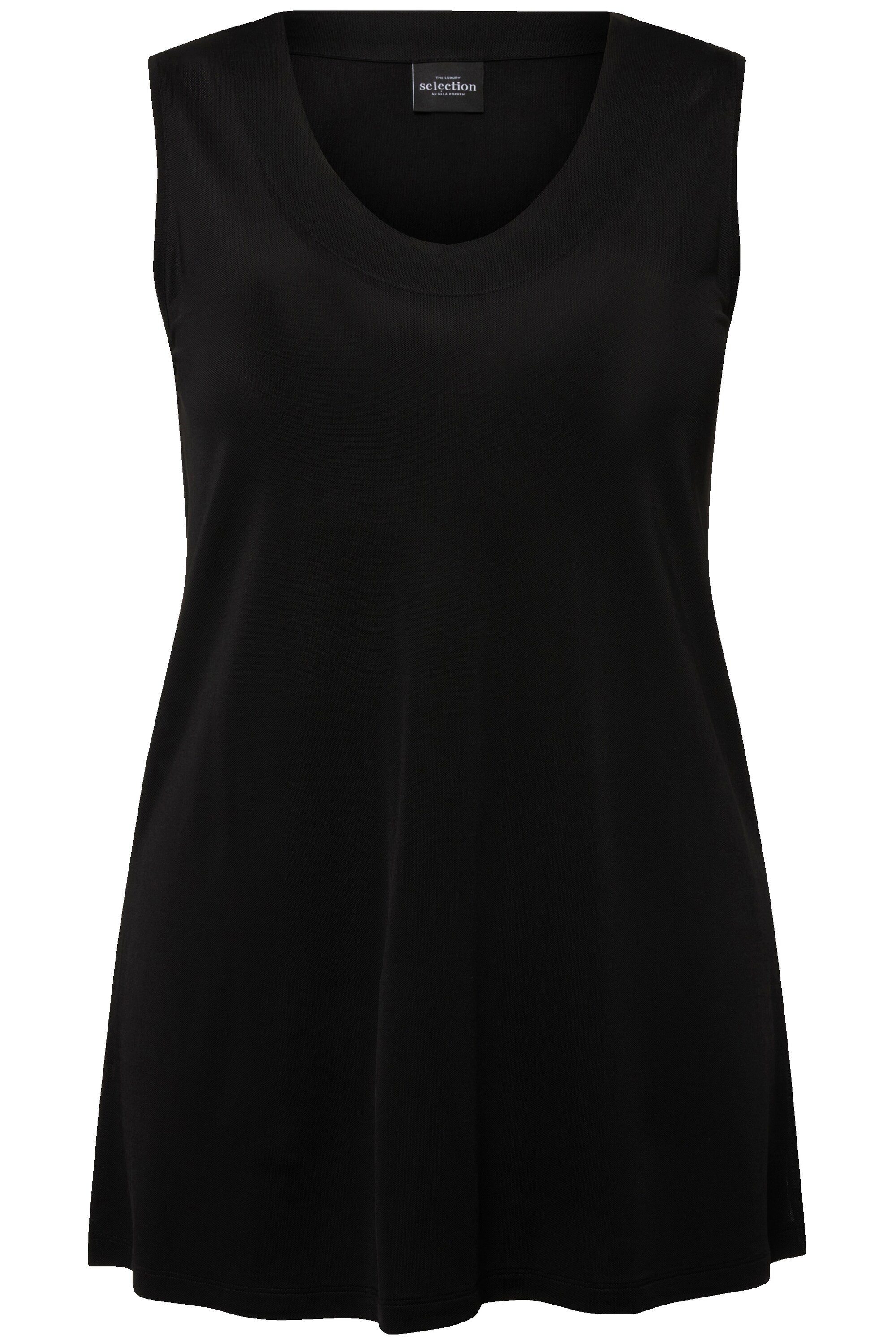 Ulla Popken Longtop Slinkytop Piqué A-Linie Rundhals ärmellos günstig online kaufen