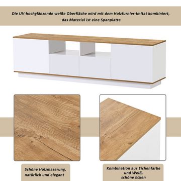 BlingBin Lowboard TV-Schrank TV-Lowboard Mit großem Stauraum Weiß (Mit zwei Türen und zwei Schubladen), 16 bunte LED-Leuchten und 4 Blinkeffekte.