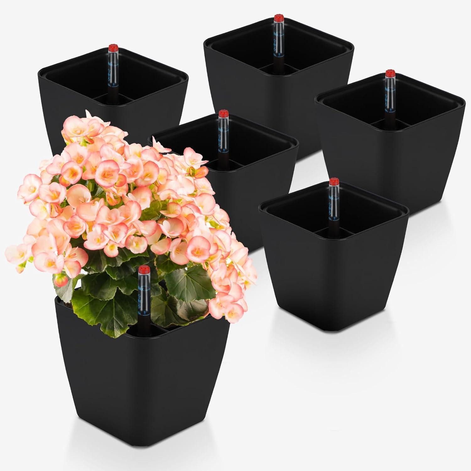 LuxusKollektion Kräutertopf Selbstbewässerungstopf 6X mit Wasserstandsanzeigen 13,7 * 13,5 cm