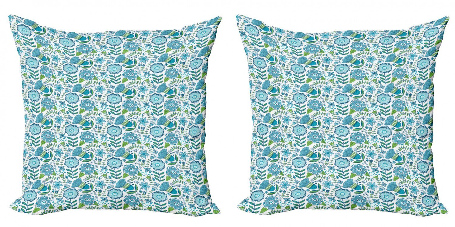 Kissenbezüge Modern Accent Doppelseitiger Digitaldruck, Abakuhaus (2 Stück), Blau und Grün Flora Natur Blume