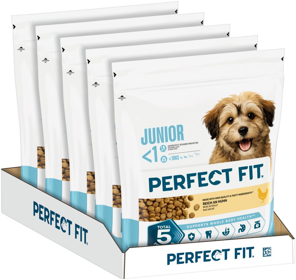 Perfect Fit PERFECT FIT™ Hund Beutel Junior <10kg XS/S mit Huhn 5 x 1,4kg, Trockenfutter für: Hunde