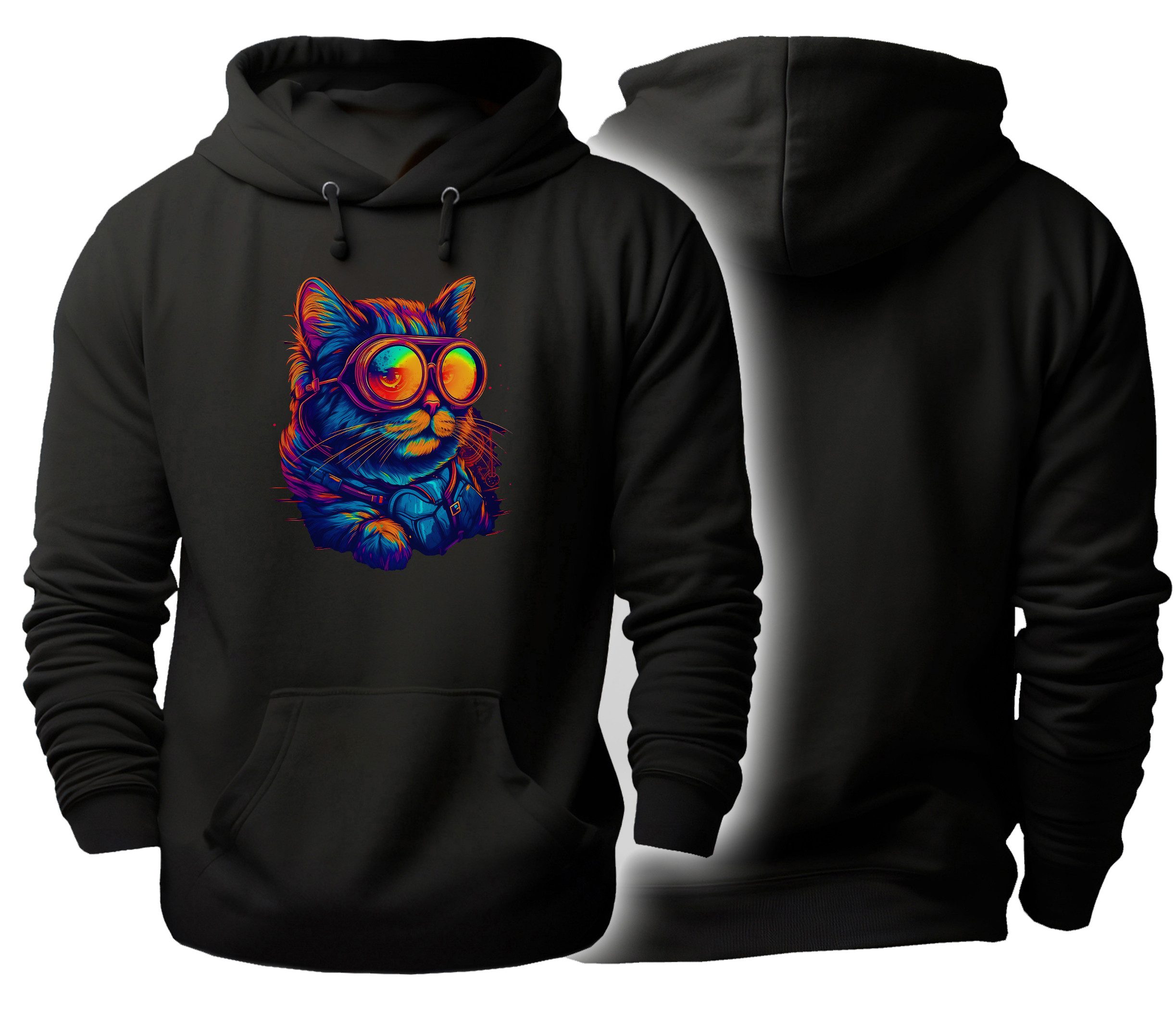 MyDesign24 Hoodie Urbaner Streetart Kapuzen Pullover - Katze mit Brille Hoodie Damen und für Herren i659