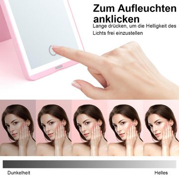 DOPWii Kosmetikspiegel Tragbarer LED Spiegel, Reise Make up Spiegel, 2x Vergrößerung, 3 Farben dimmbar