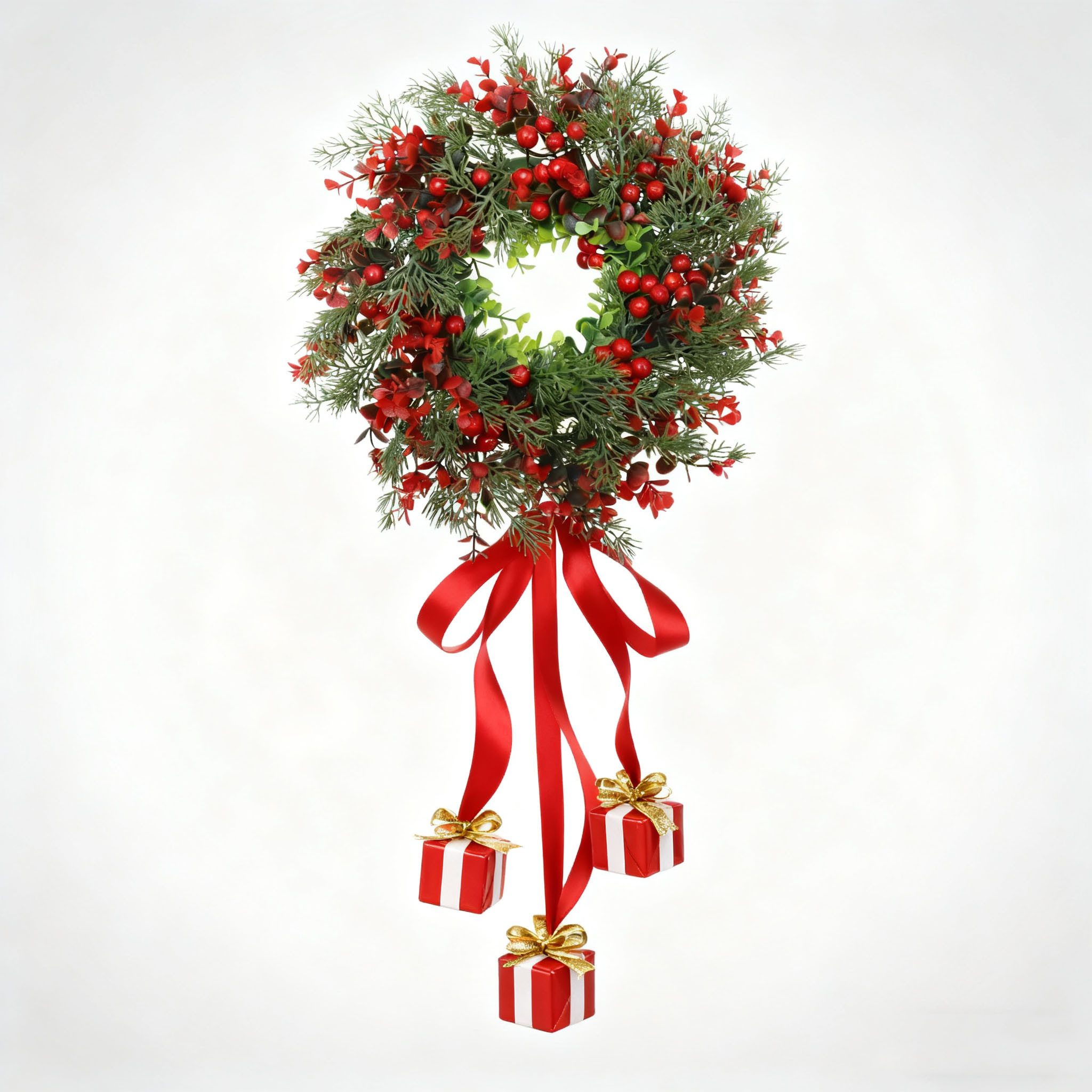 Kunstkranz Dekokranz Weihnachtskranz Kunstkranz Dekorative Blumenkranz, CLTYQ, roten Beeren und Tannennadeln für Haustür, Wand und Kamindekoration – Bild 4 von 5