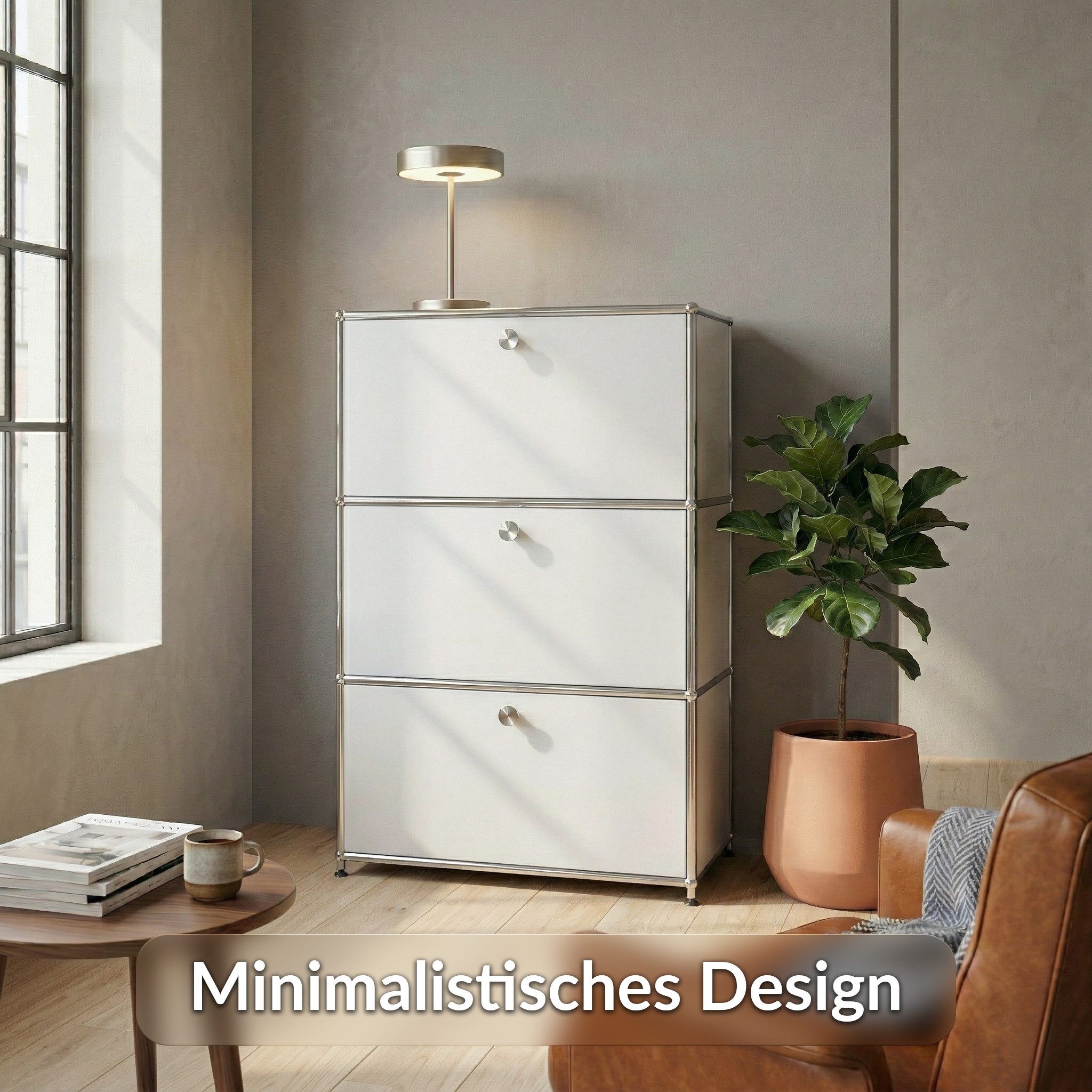 Floordirekt Sideboard Concept Epure MK-129 Metallschrank, 3 verschließbare Fächer, 3 verschließbare Fächer, B75×T40×H120 cm – Bild 3 von 5
