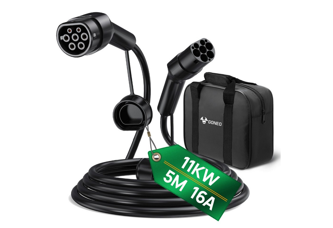 GONEO Typ 2 Ladekabel 7kW/11kW/22kW - Autoladekabel, Elektroauto-Ladekabel, (500 cm), Typ 2 auf Typ 2 EV Ladekabel mit Tragetasche