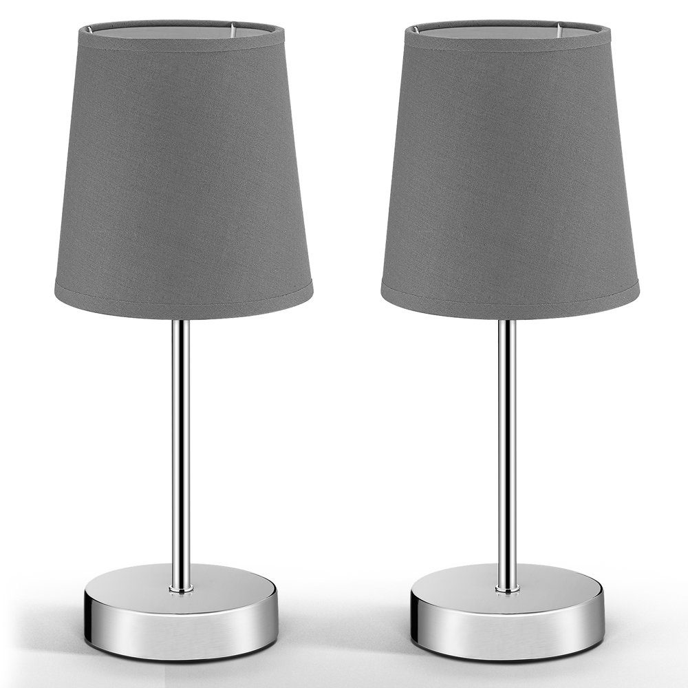monzana Tischleuchte Lumière, Tischlampe, 2er Set 32 cm Stoffschirm E14 Chrom Metall Wohnzimmer Büro