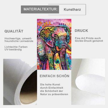TPFLiving Kunstdruck (OHNE RAHMEN) Poster - Leinwand - Wandbild, Afrikanische Kunst - Bunter Elefant in Regenbogen Farben (Motiv in verschiedenen Größen), Farben: Leinwand bunt - Größe: 70x100cm
