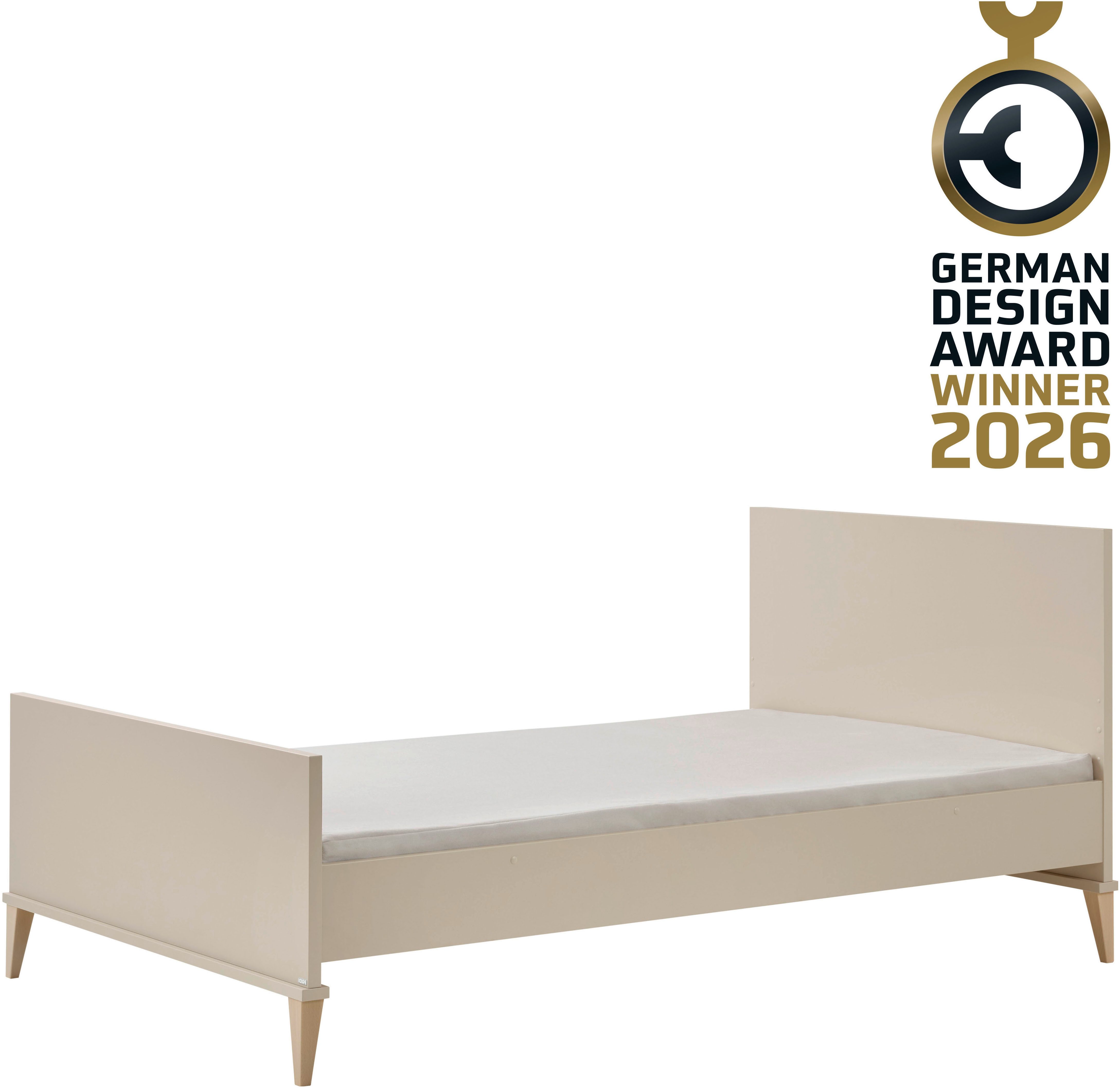 PAIDI Kinderbett JONTE 120x200cm, Jugendbett in Beige (B/H/T ca. 209/96/126cm, Cashmere-Beige), zeitloses & langlebiges Einzelbett, Massivholz-Füße