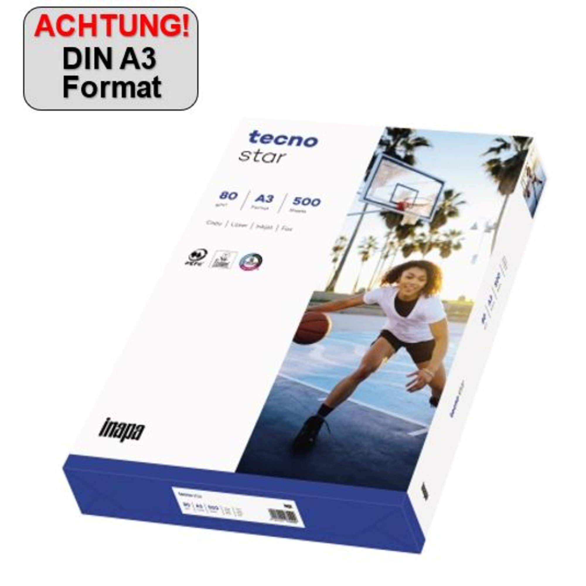 INAPA Kopierpapier Kopierpapier Star 2100011528 A3 500 Blatt Packung mit 5 Stück