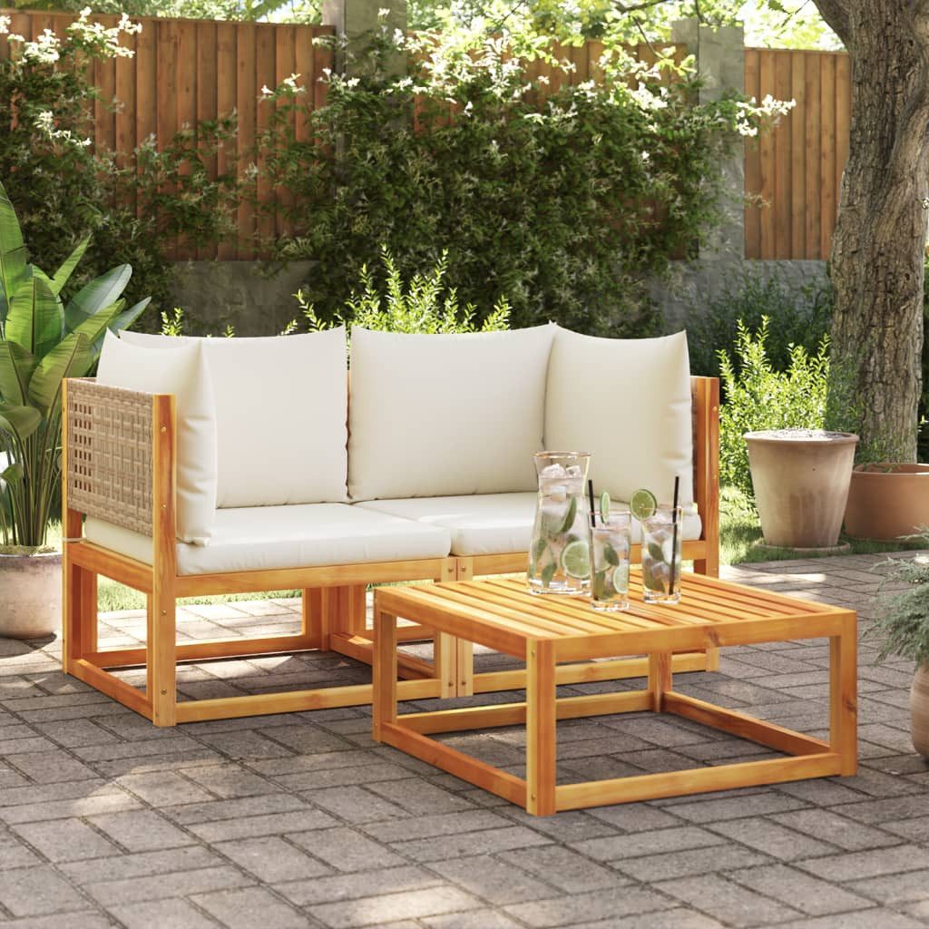 vidaXL Gartenlounge-Set Gartensofas-Ecke mit Kissen 2 Stk. Holz & Rattan, (1-tlg)