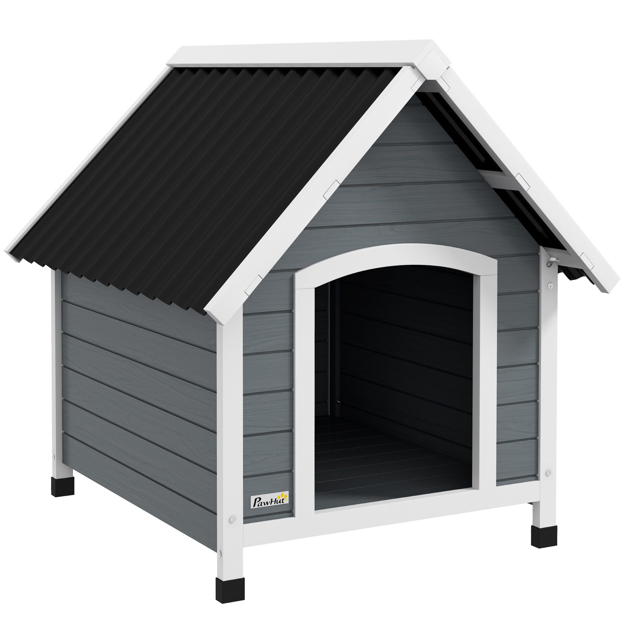 PawHut Hundehütte Hundehaus Kleintierhaus mit Asphaltdach, mit herausnehmbarem Boden, für Garten, Balkon, Grau