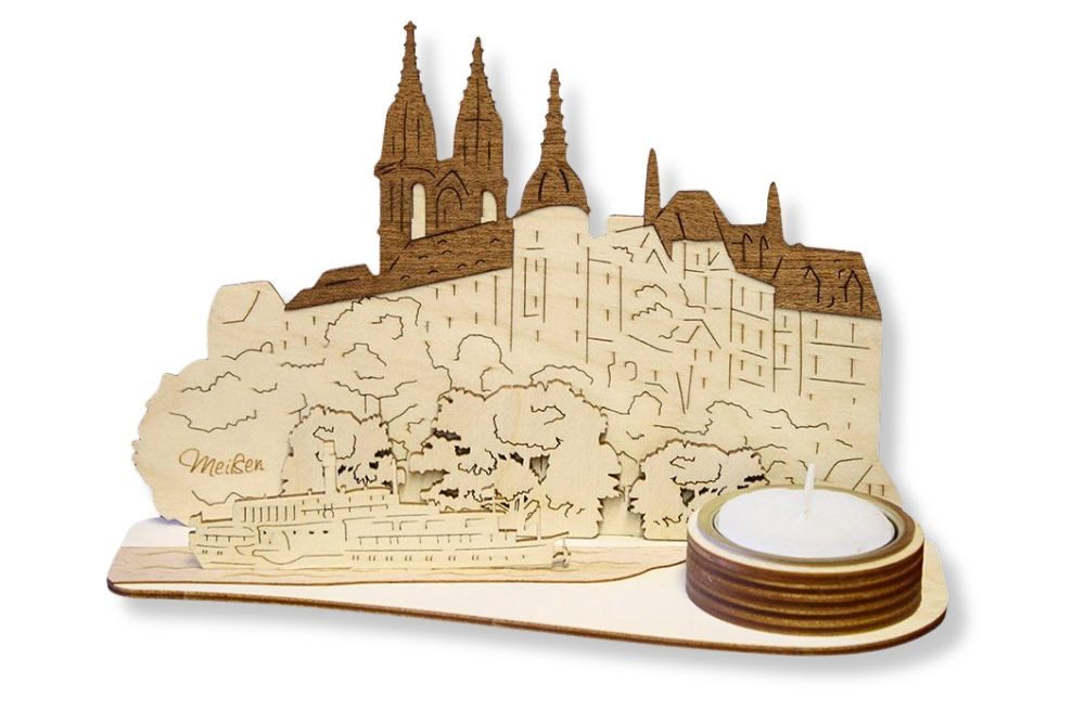 DeColibri Teelichthalter Teelichthalter Meissen Albrechtsburg Schwibbogen - Holzkunst Sachsen (Packung), Holzkunst aus Sachsen, für Teelichte geeignet