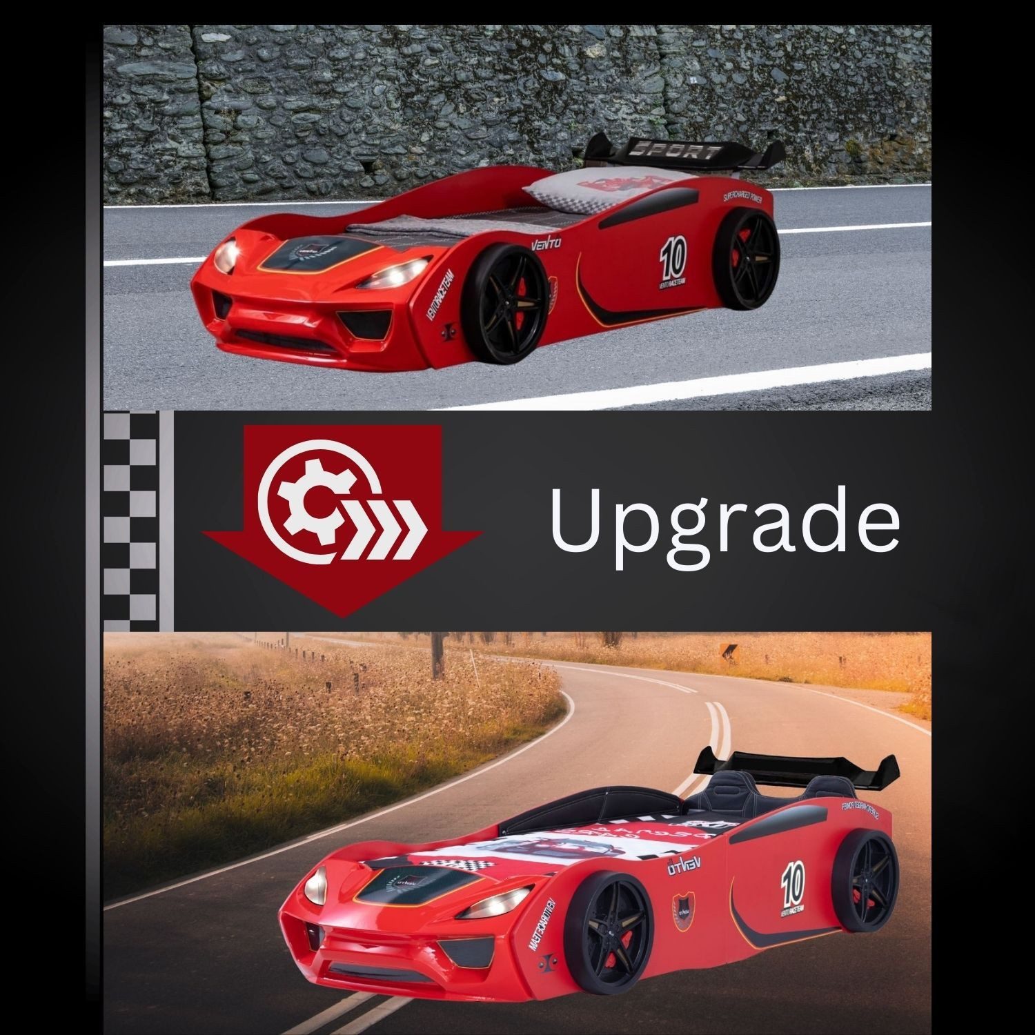 Coemo Autobett, 3-teiliges Polster-Set in Sportsitz-Optik für Autobett TURBO V2