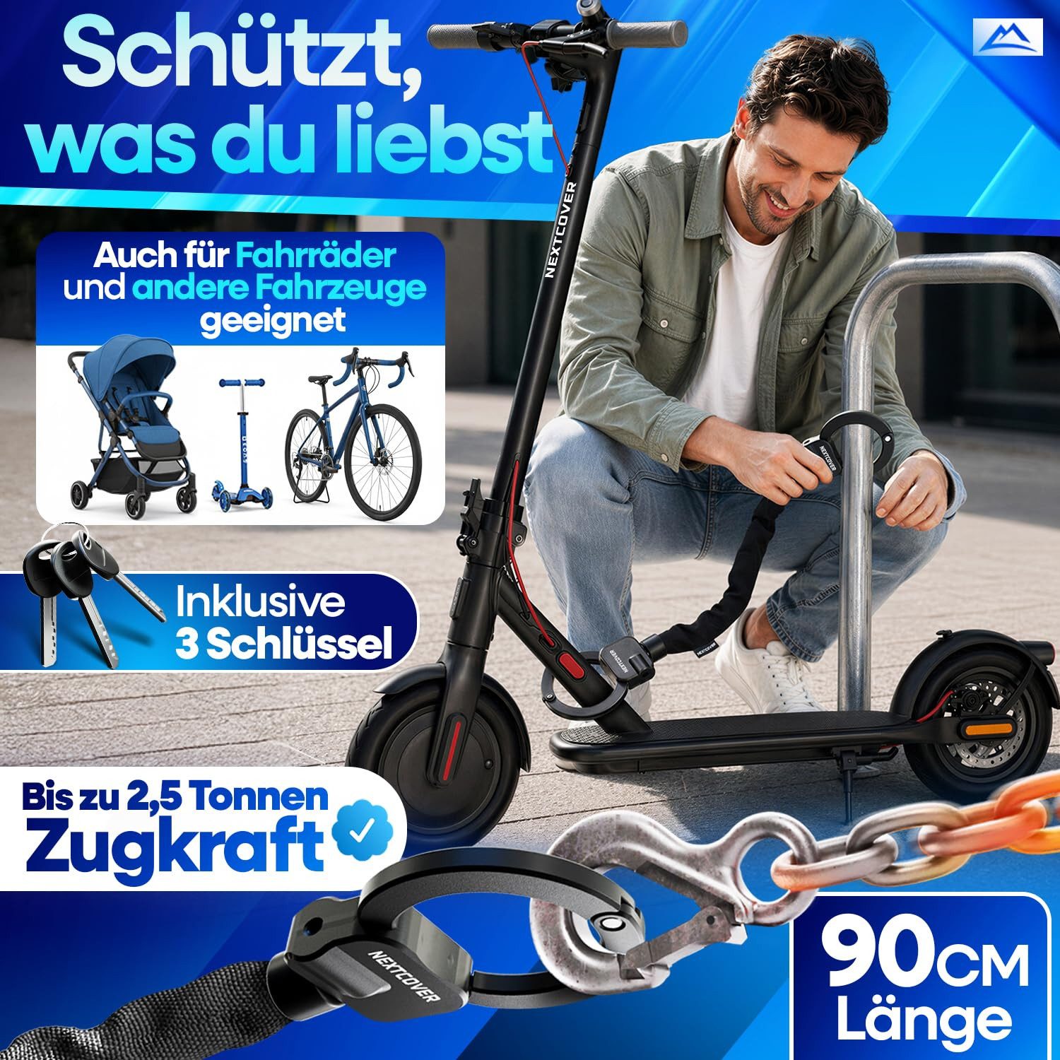Nextcover Kettenschloss NEXTCOVER® E-Scooter Schloss [Steel-Secure-Technologie] – Bild 5 von 5