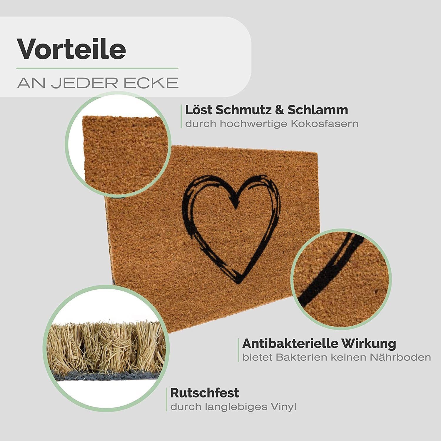 Entrando Fußmatte Kokosfußmatte, Rechteckig, Höhe: 15 mm, Rutschfest, Wetterfest, Robust, Antistatisch, Pflegeleicht