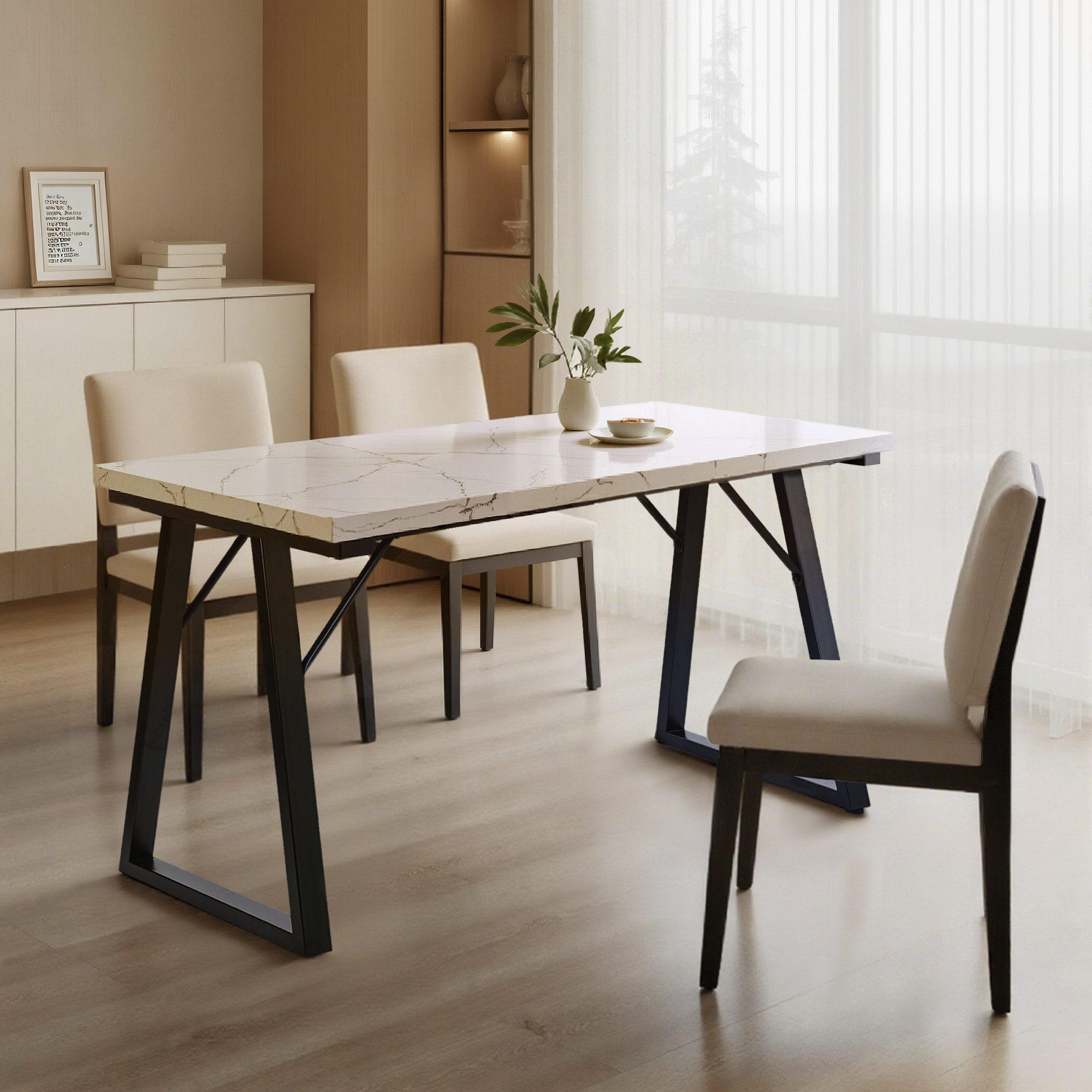 HOMAVO Esstisch MDF-Tischplatte mit Marmor- oder Holzoptik, Metallgestell-Z günstig online kaufen