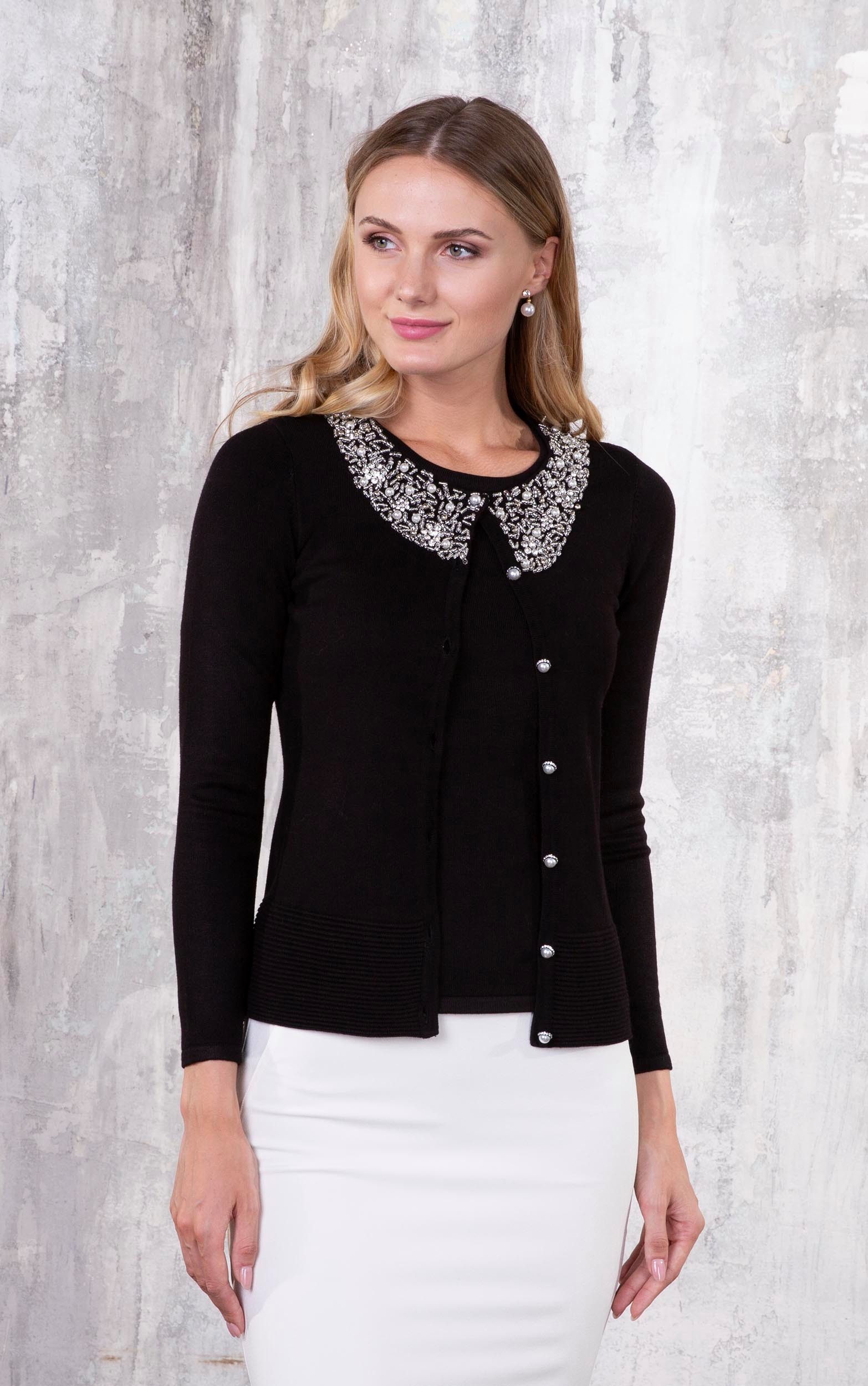 Passioni 2-in-1-Pullover Twinset mit edler Perlenverzierung am Kragen mit Perlendetails